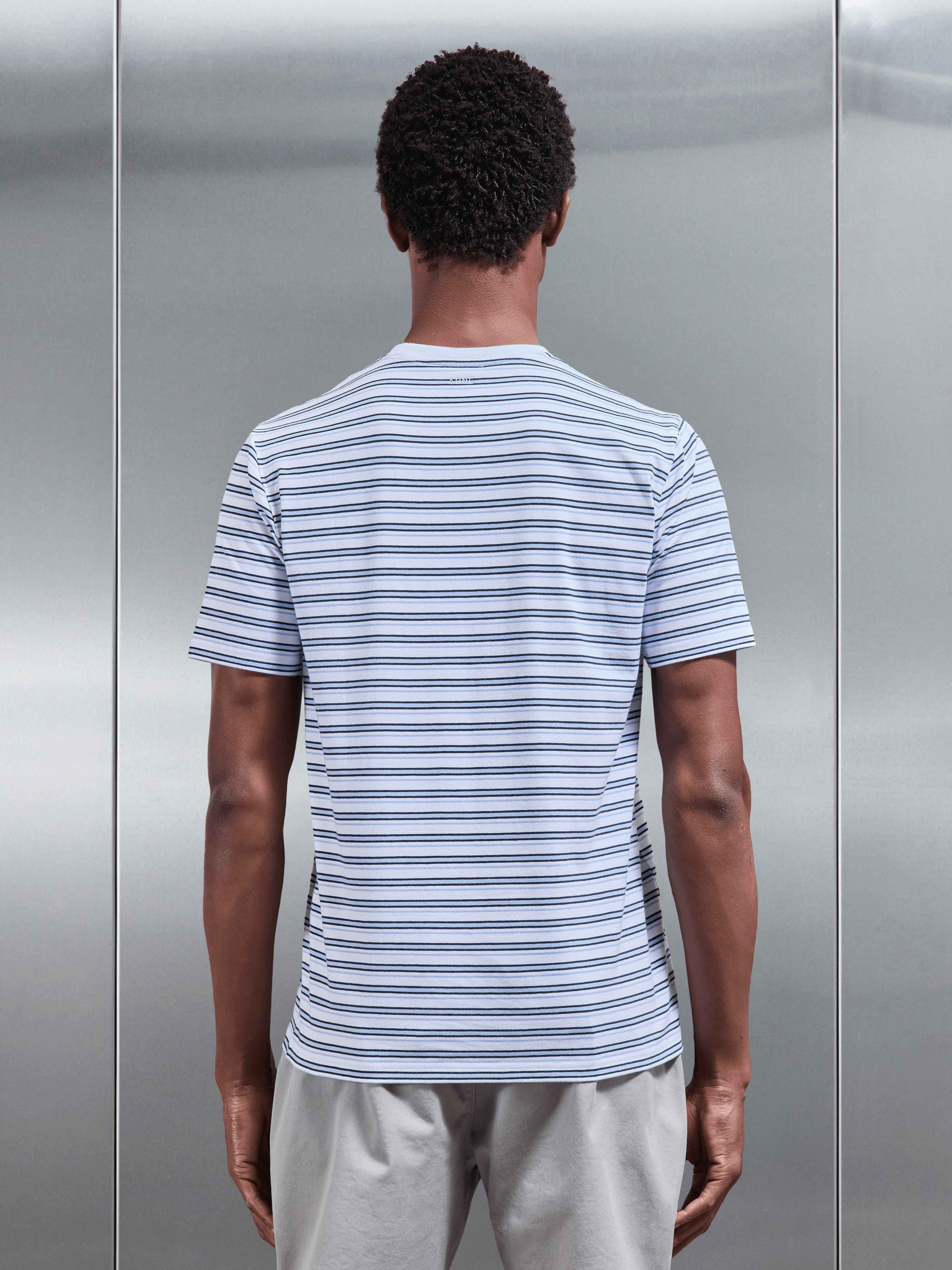 Porto Stripe T-Shirt in White Light Blue - Image 3