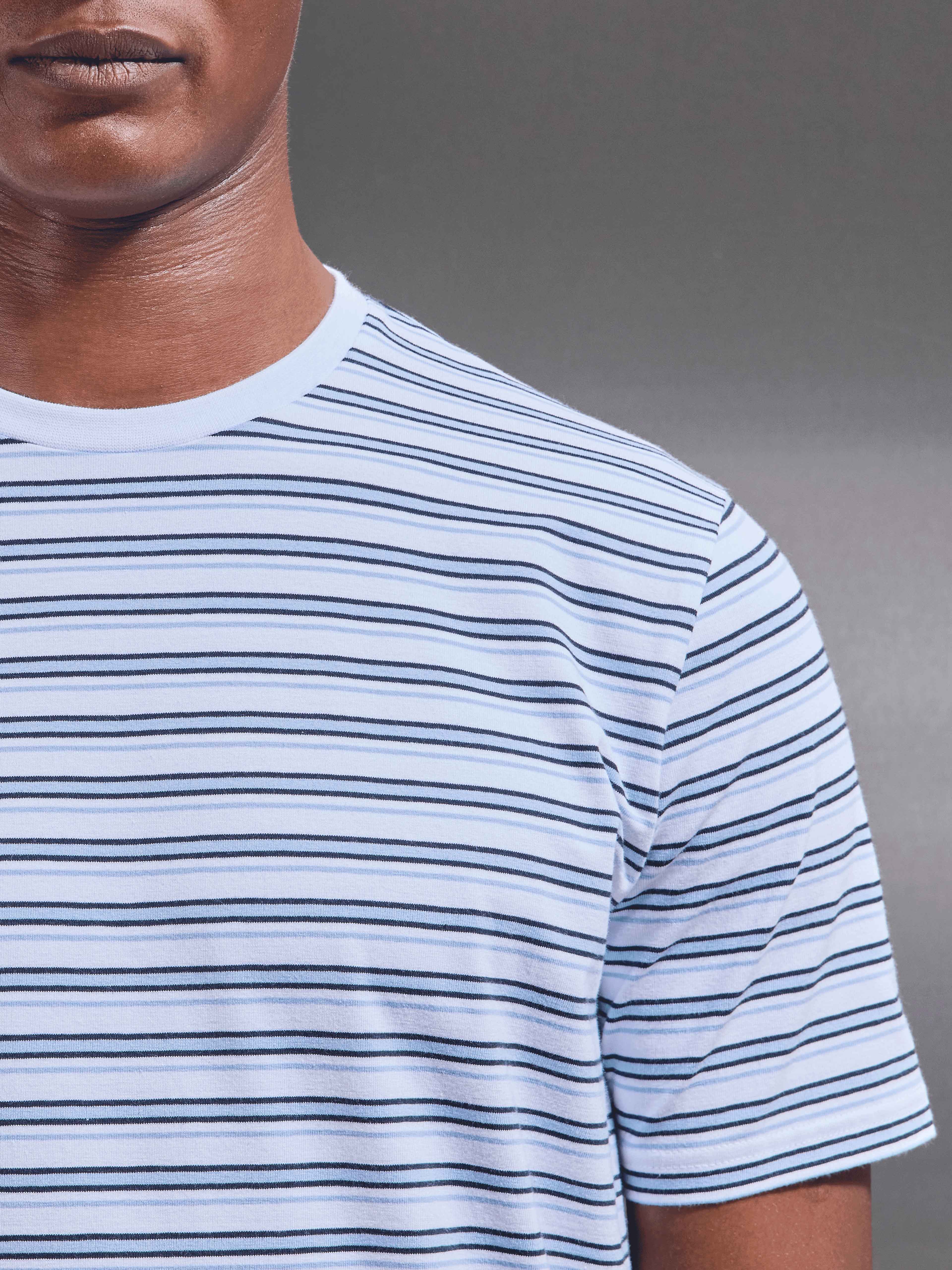 Porto Stripe T-Shirt in White Light Blue - Image 4