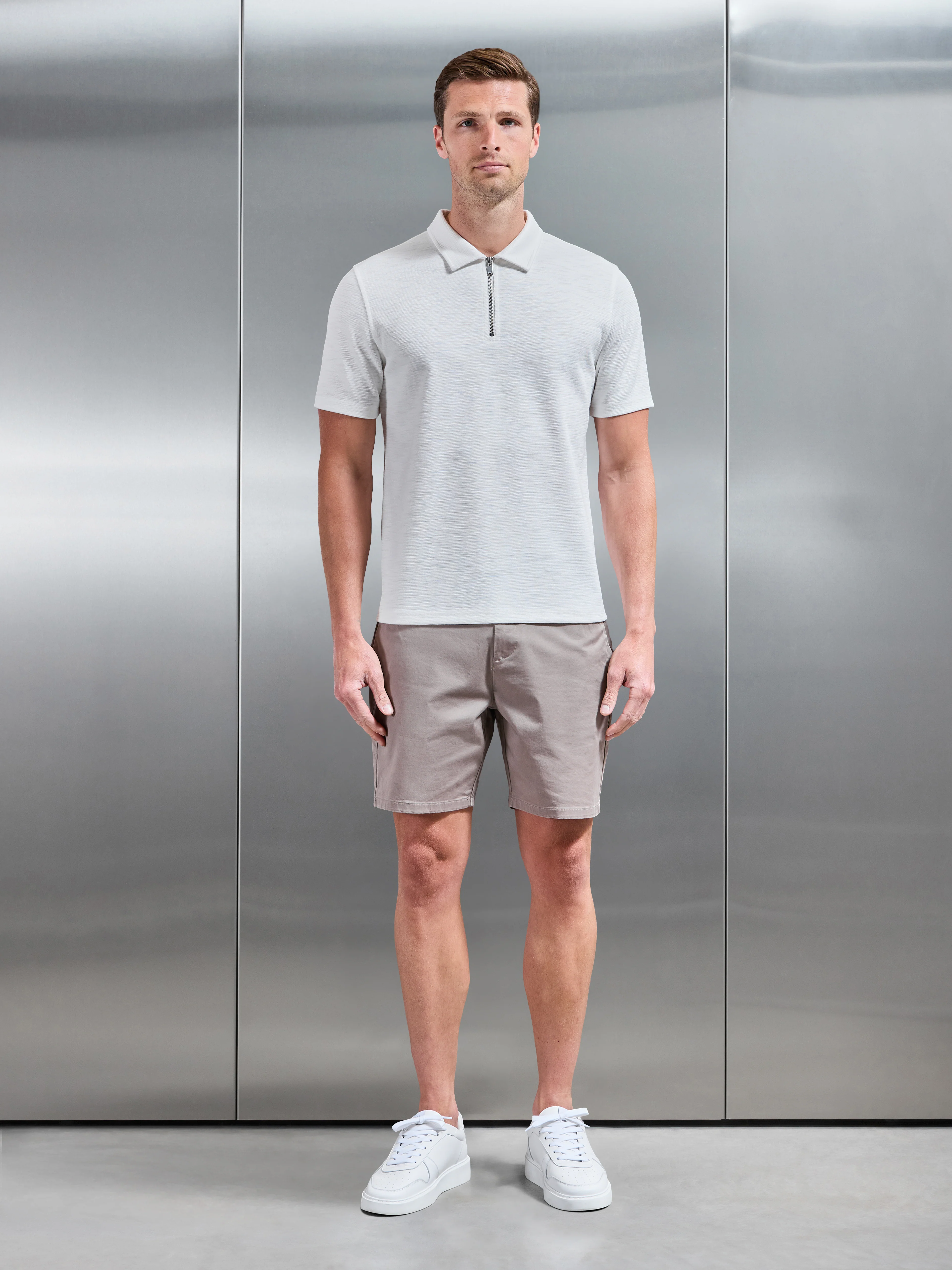 Quinta Textured Zip Polo Shirt in White - Image 2