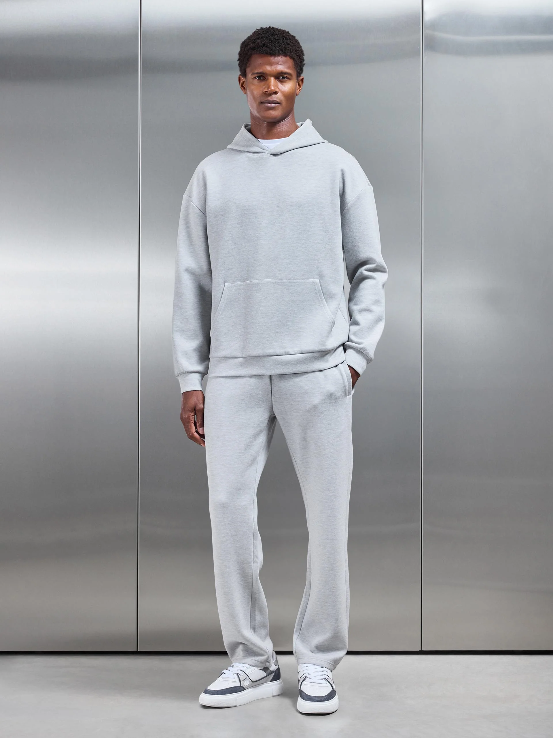 Relaxed Fit Knitted Hoodie in Marl Grey - Image 2