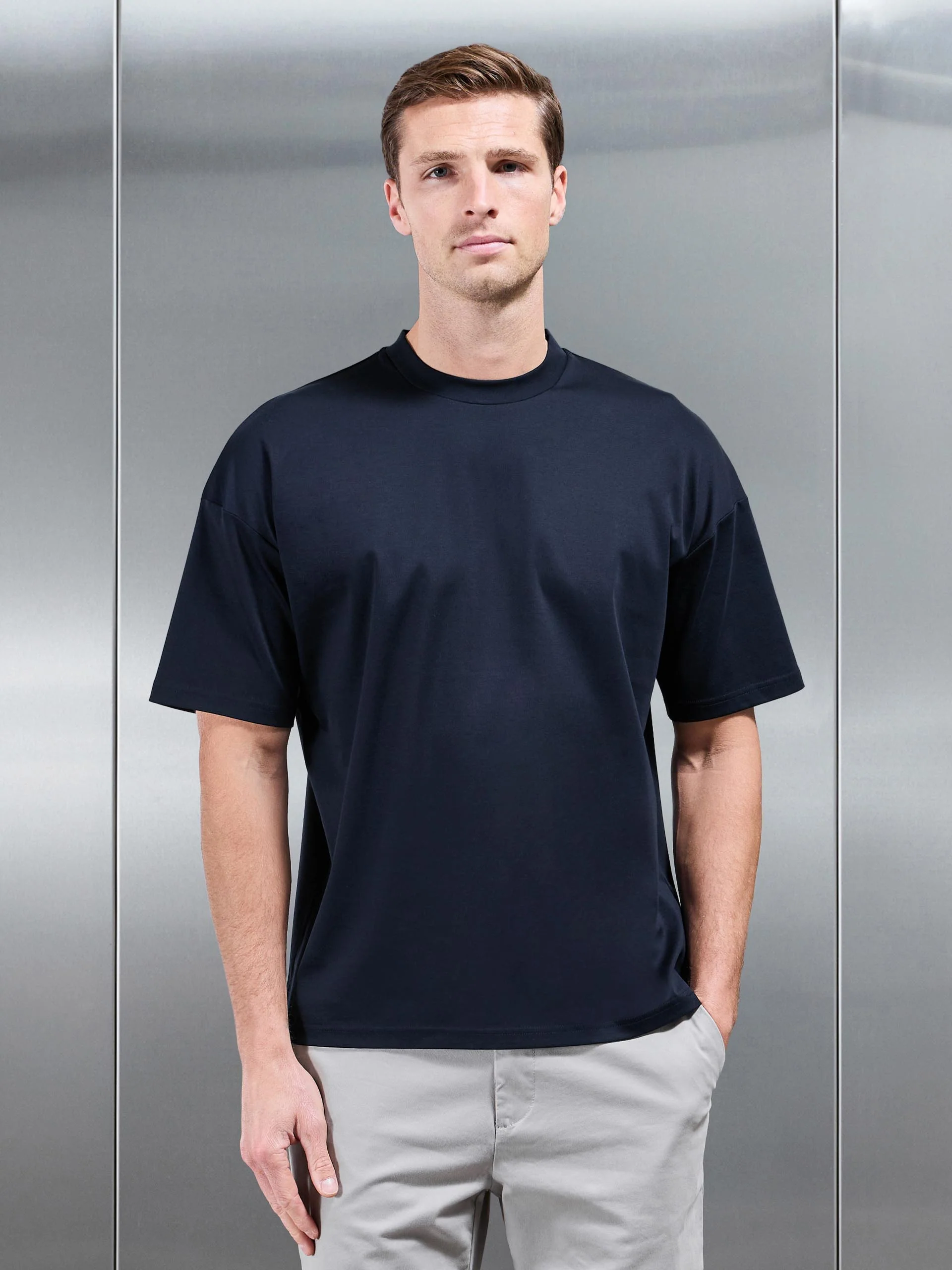 Relaxed Mercerised Interlock T-Shirt in Navy