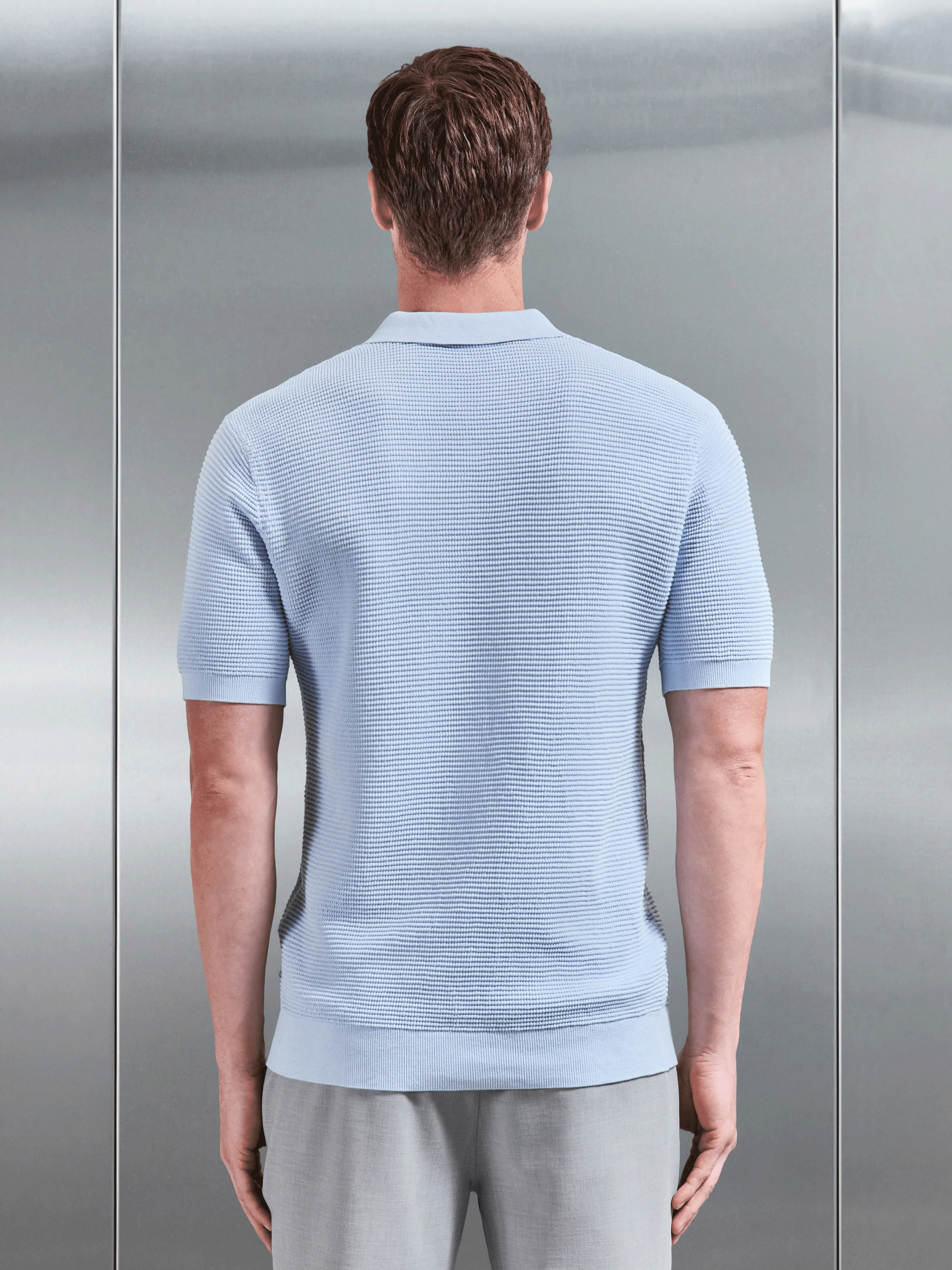 Ribbed Button Polo Shirt in Light Blue - Image 4