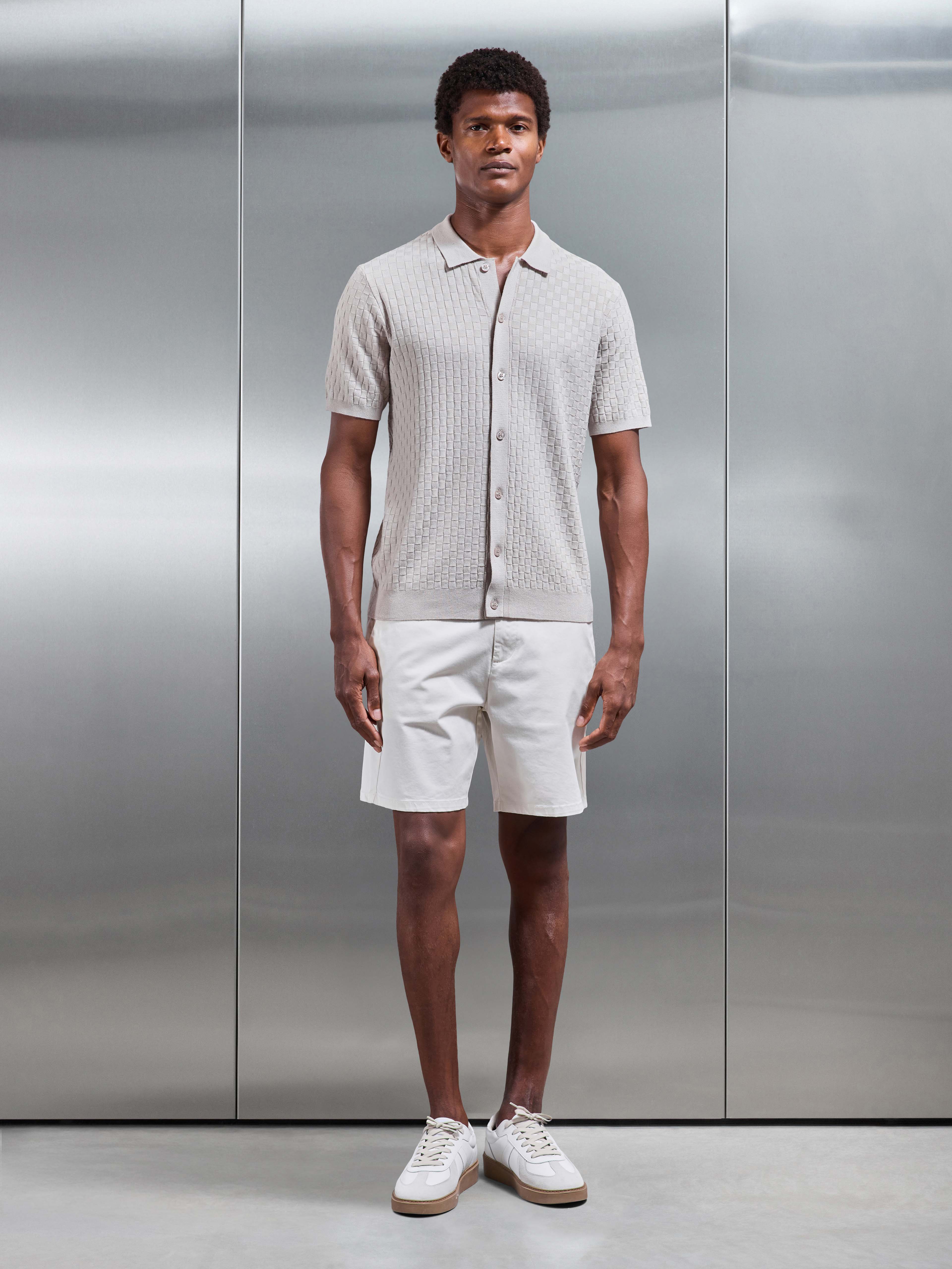 Square Textured Button Through Shirt in Stone - Image 2