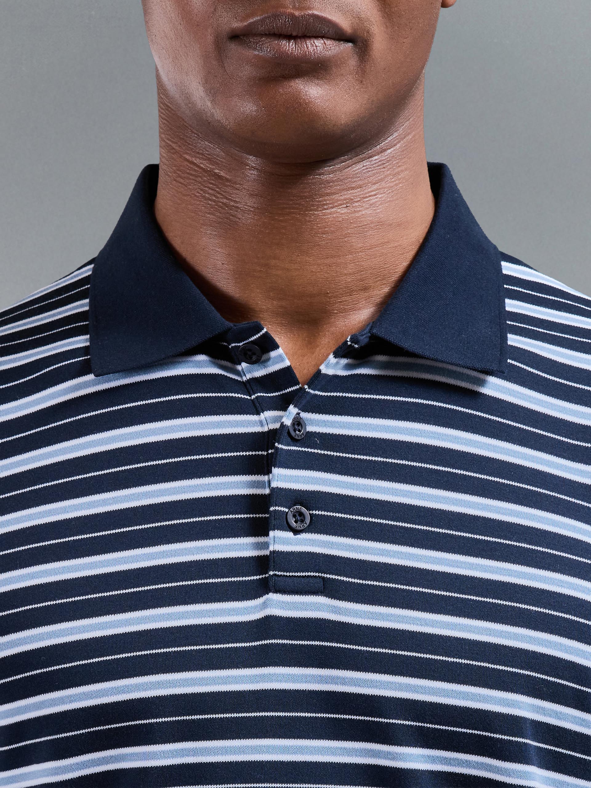 Stripe Mercerised Interlock Polo Shirt in Navy - Image 3