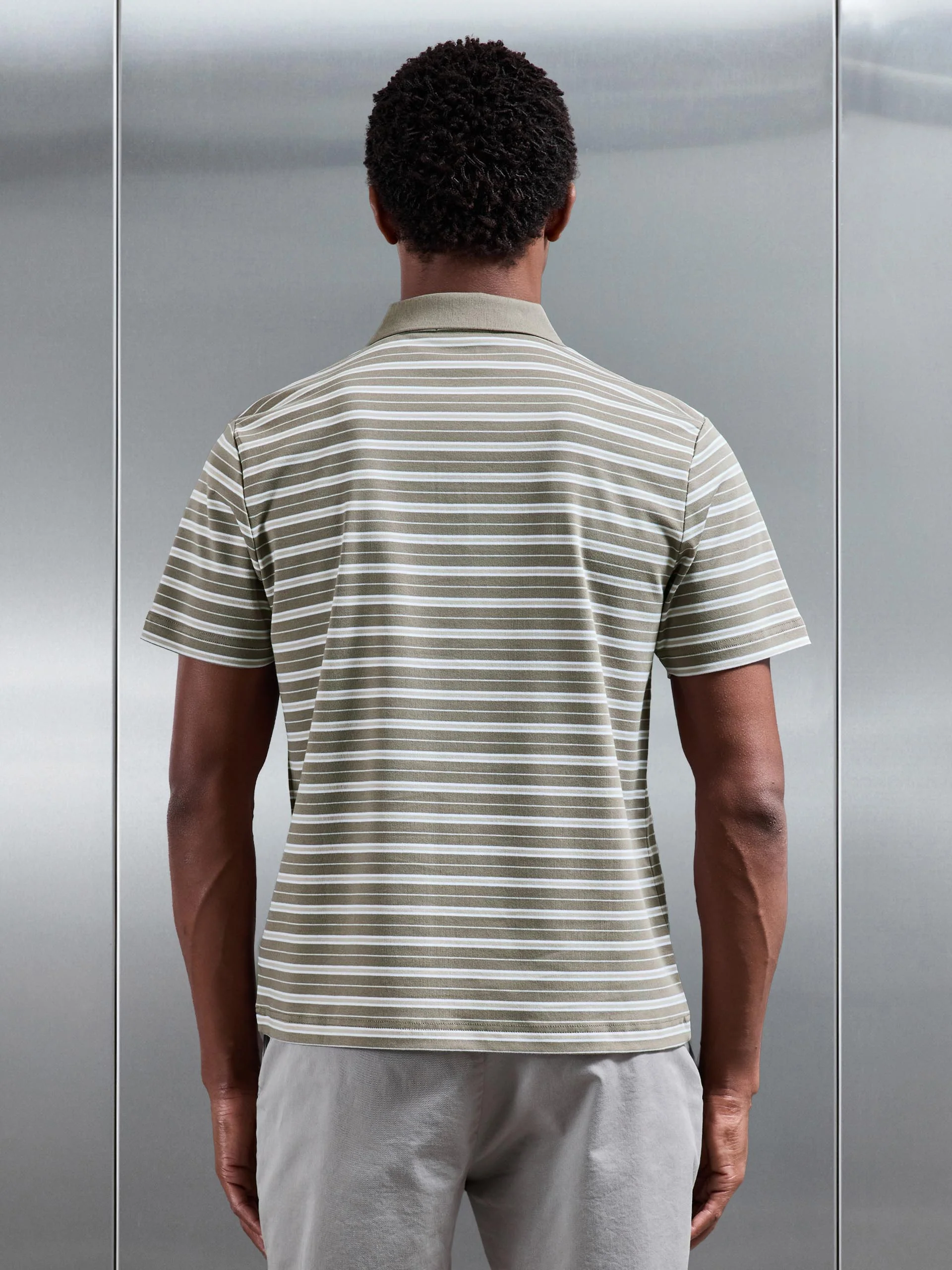 Stripe Mercerised Interlock Polo Shirt in Sage - Image 4
