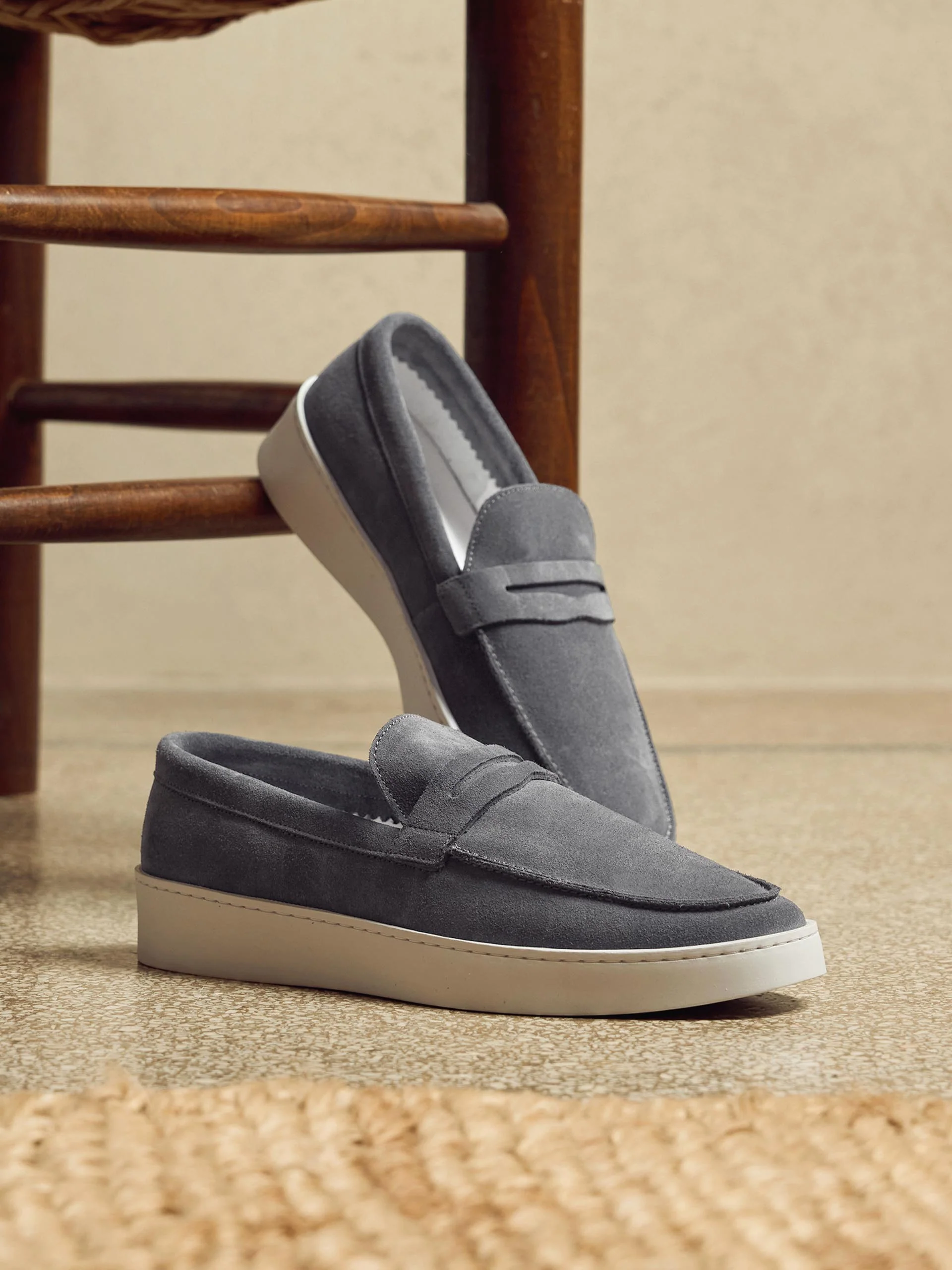 Suede Strap Loafers in Charcoal Grey - Image 2