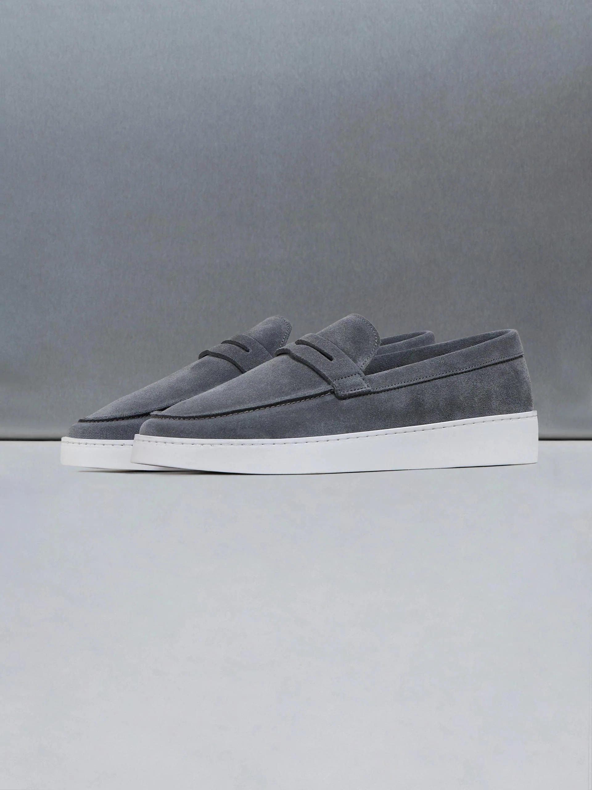 Suede Strap Loafers in Charcoal Grey - Image 3