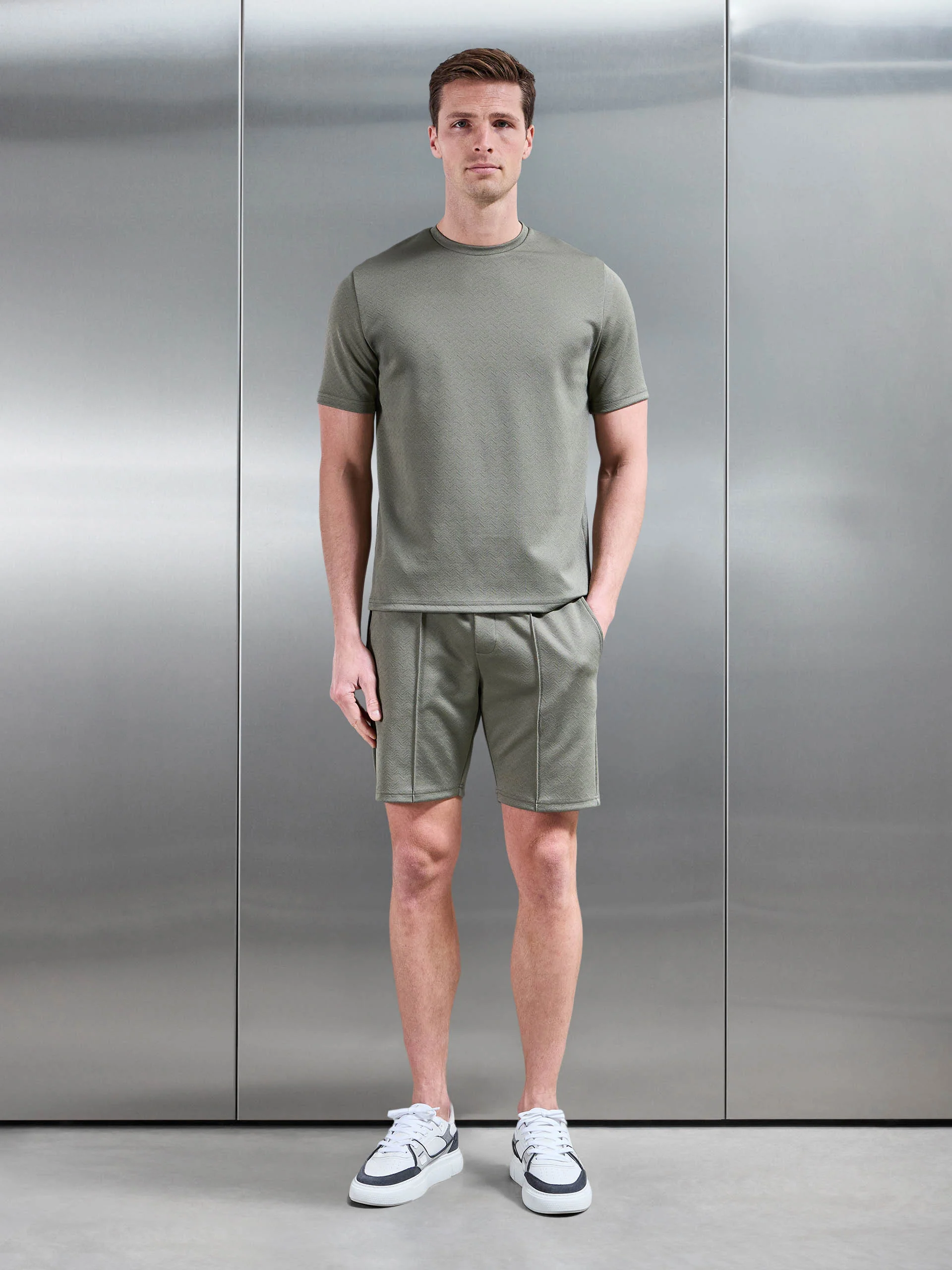 Textured Interlock T-Shirt in Sage - Image 2