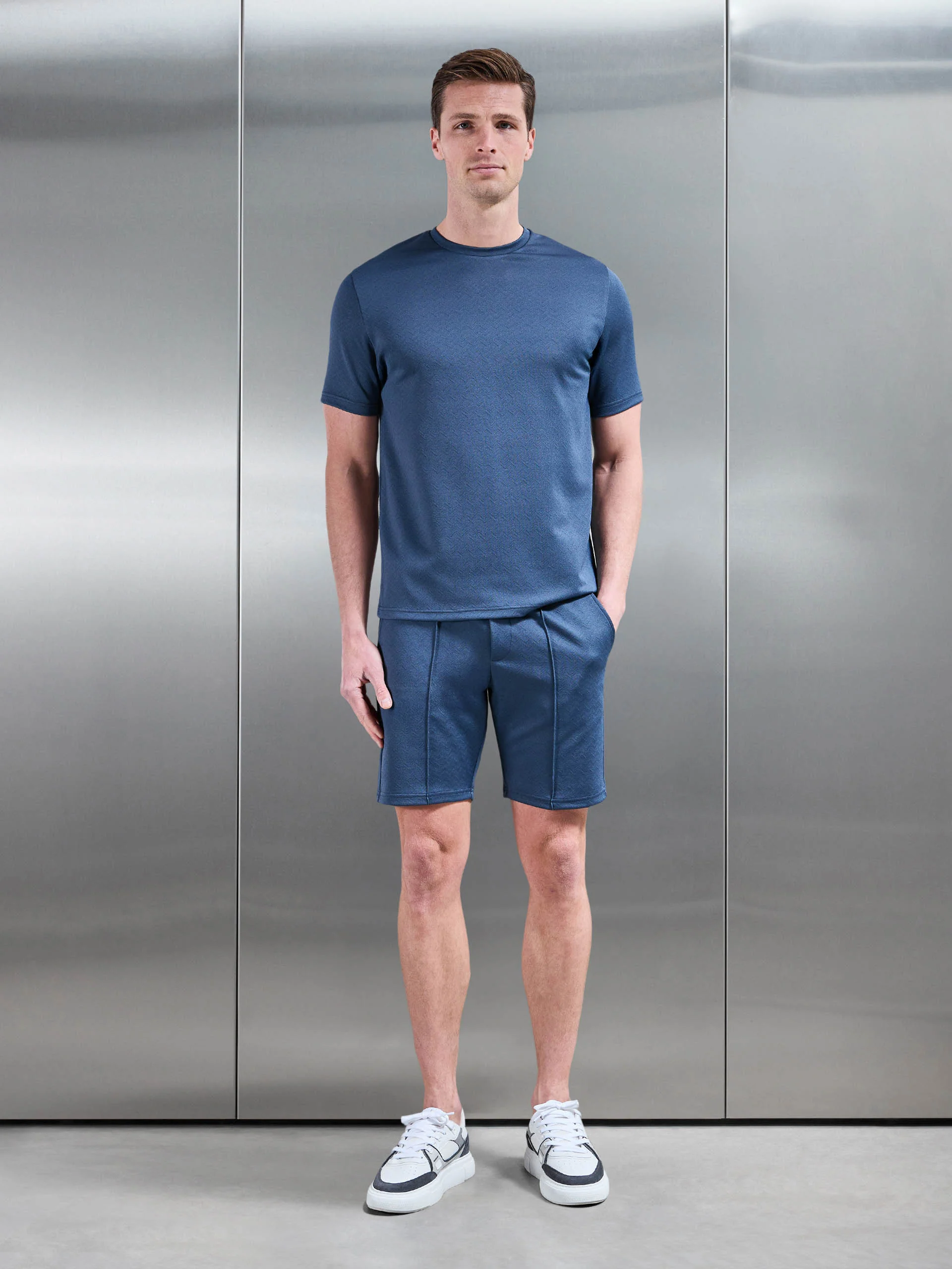 Textured Interlock T-Shirt in Steel Blue - Image 2