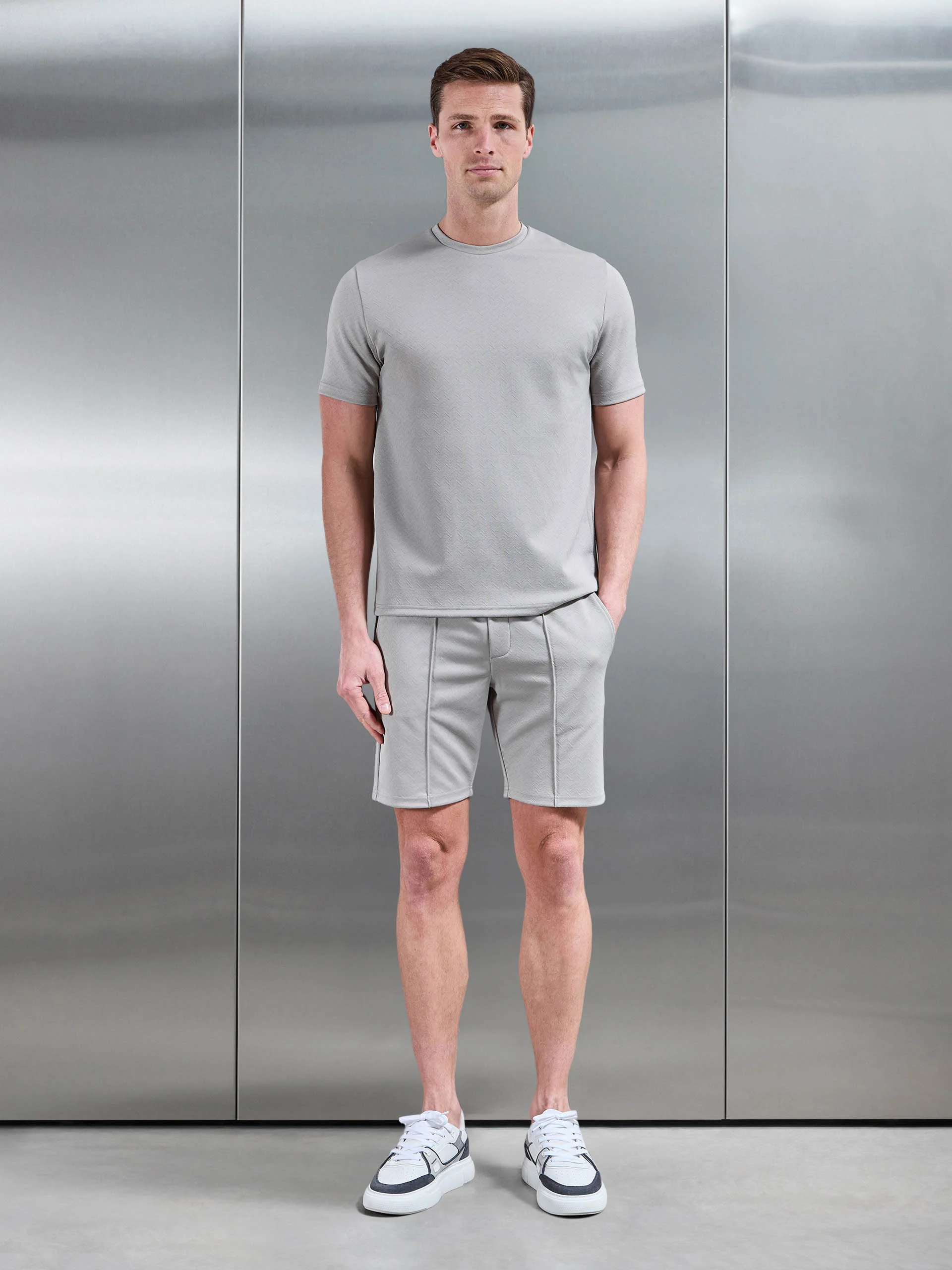 Textured Interlock T-Shirt in Stone - Image 2