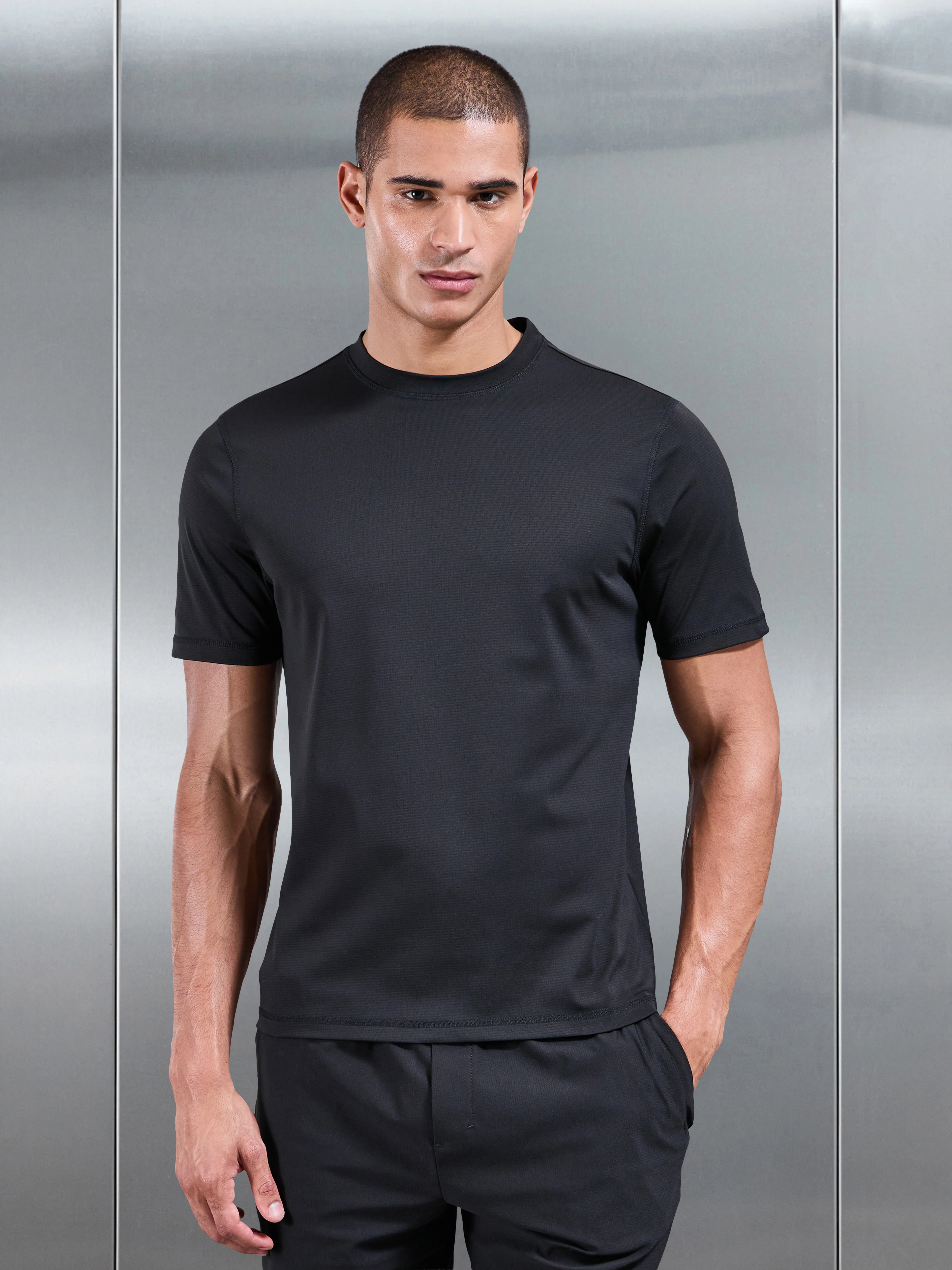 Warp Knitted T-Shirt in Black - Image 3