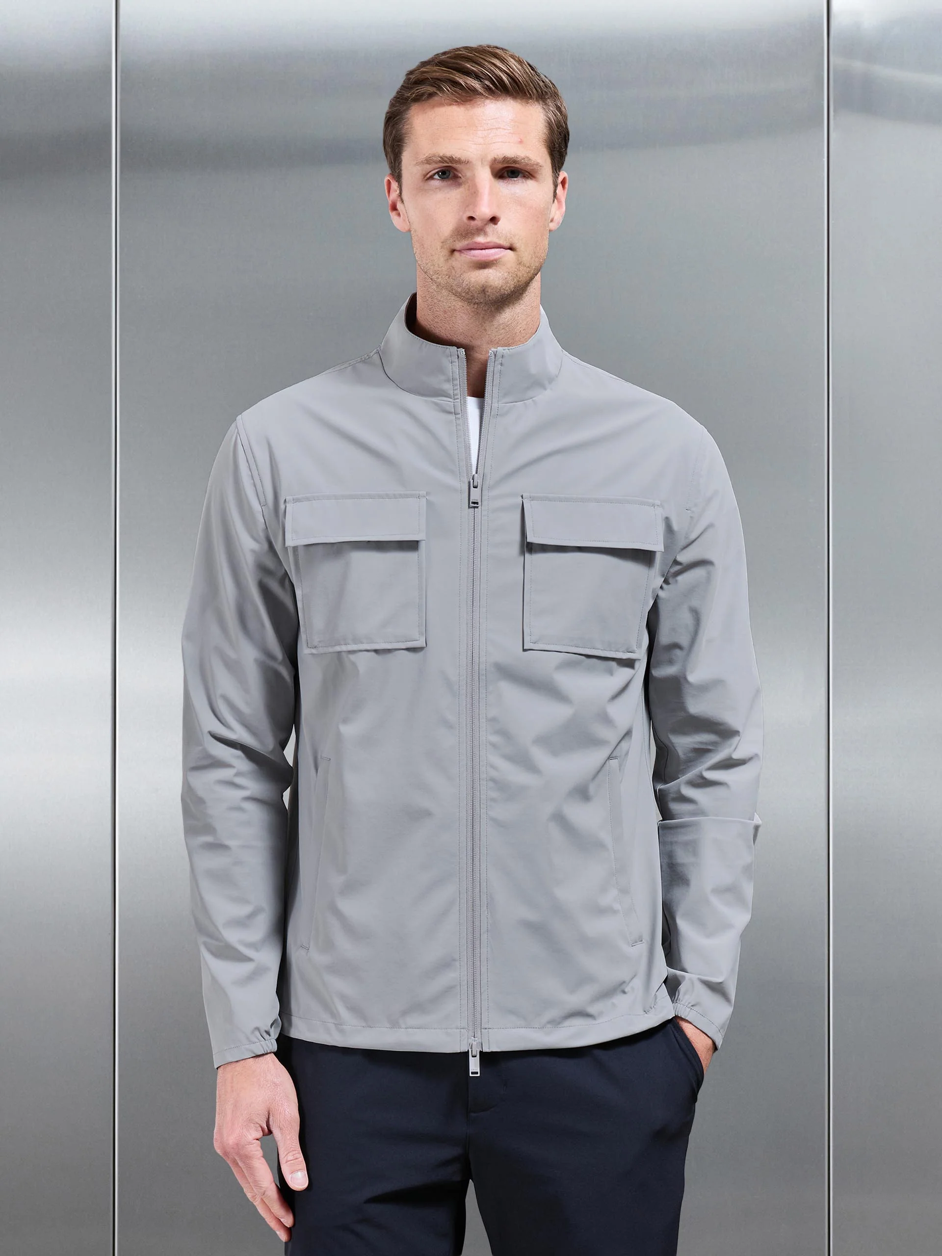 Water Repellent Cargo Jacket in Mid Grey