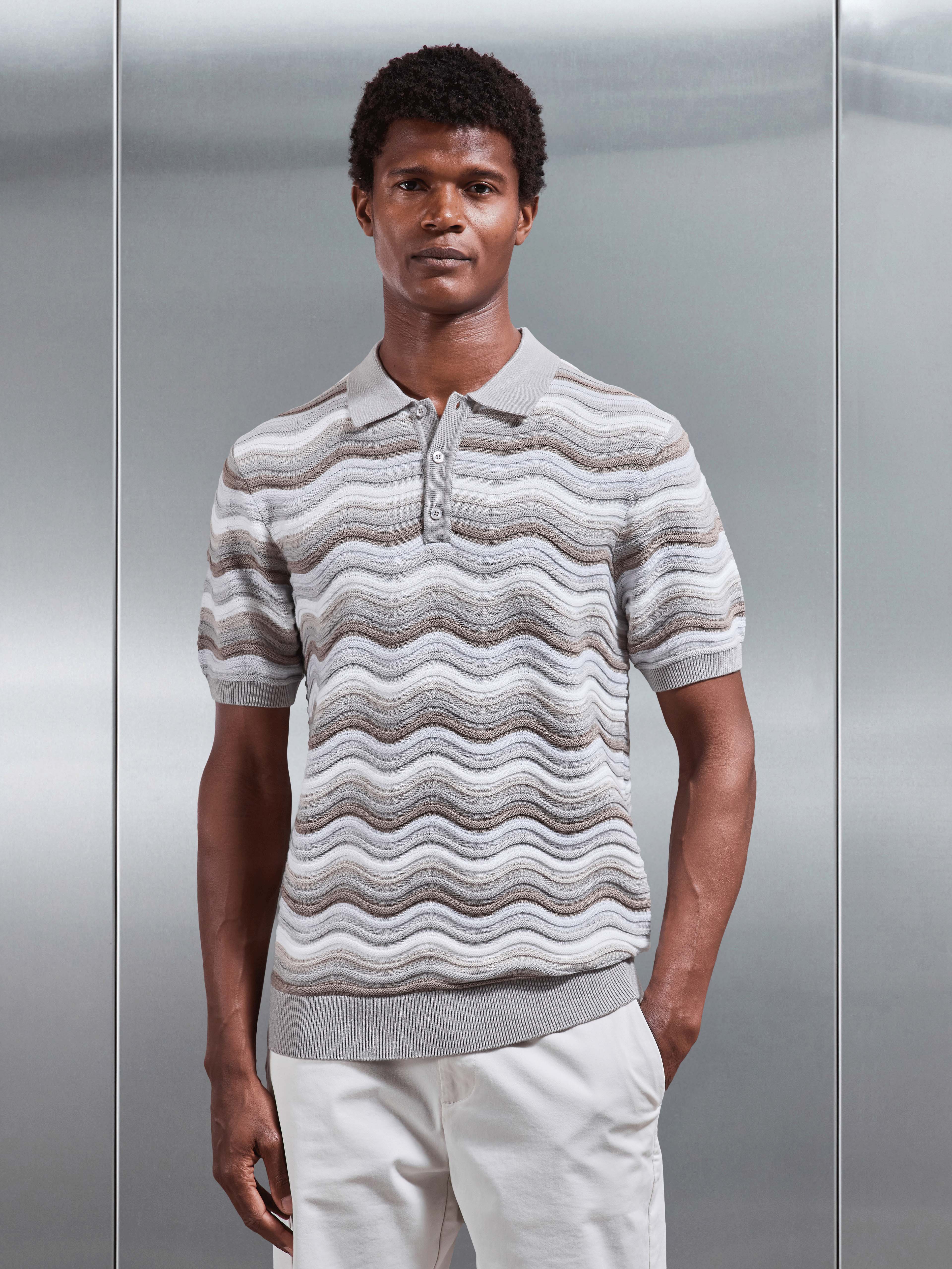 Wave Colour Block Polo Shirt in Stone