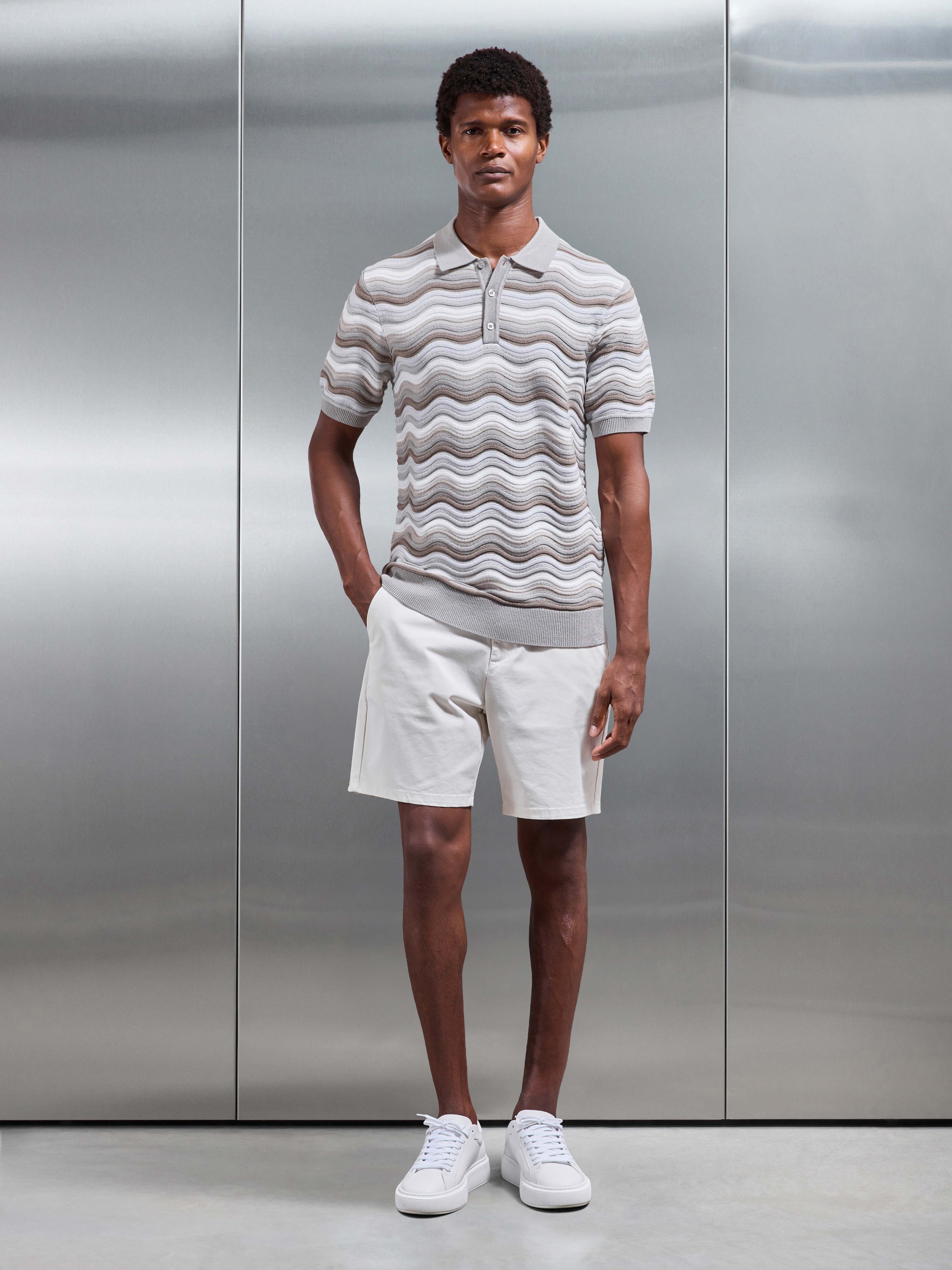 Wave Colour Block Polo Shirt in Stone - Image 2
