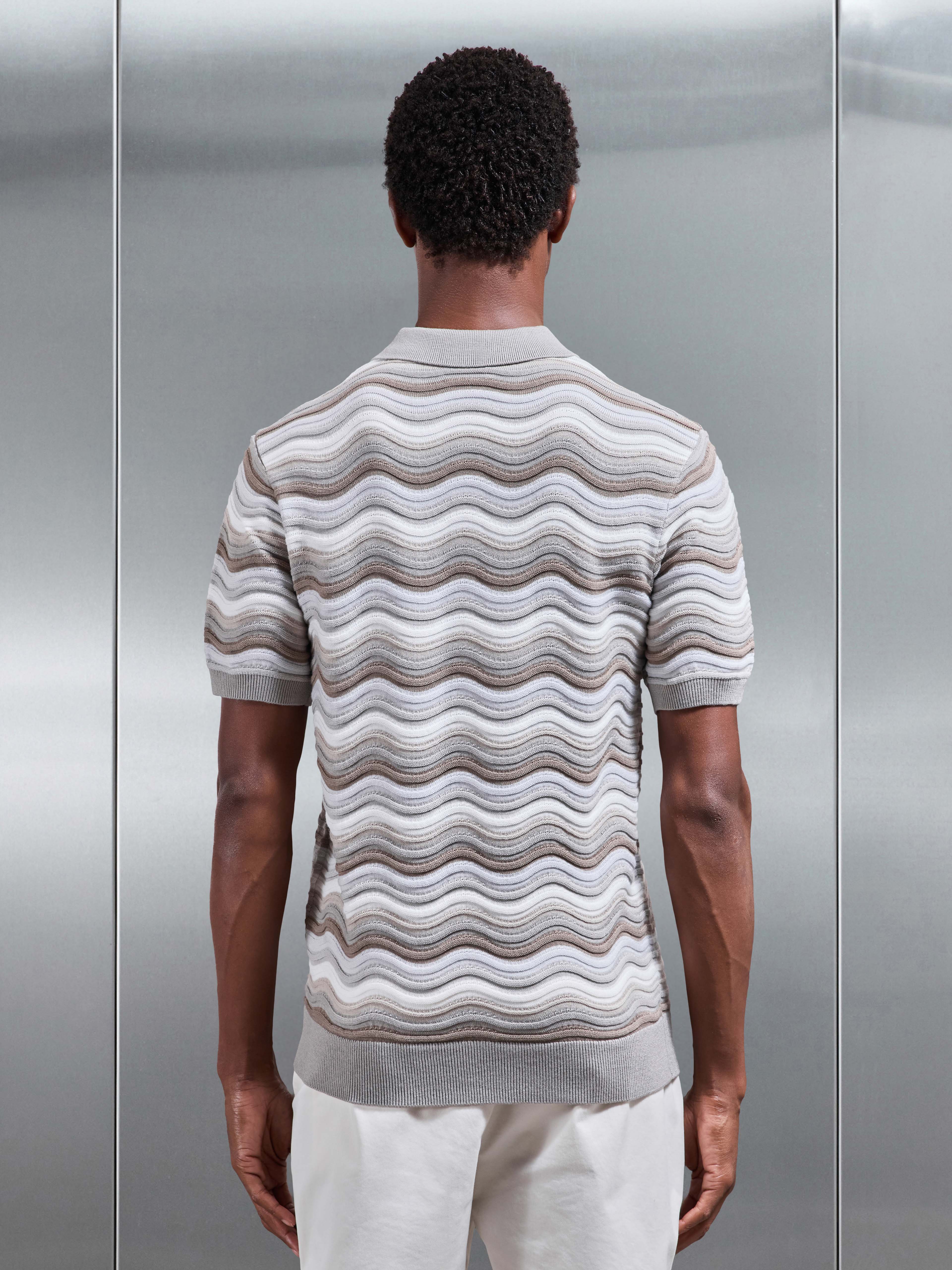 Wave Colour Block Polo Shirt in Stone - Image 3