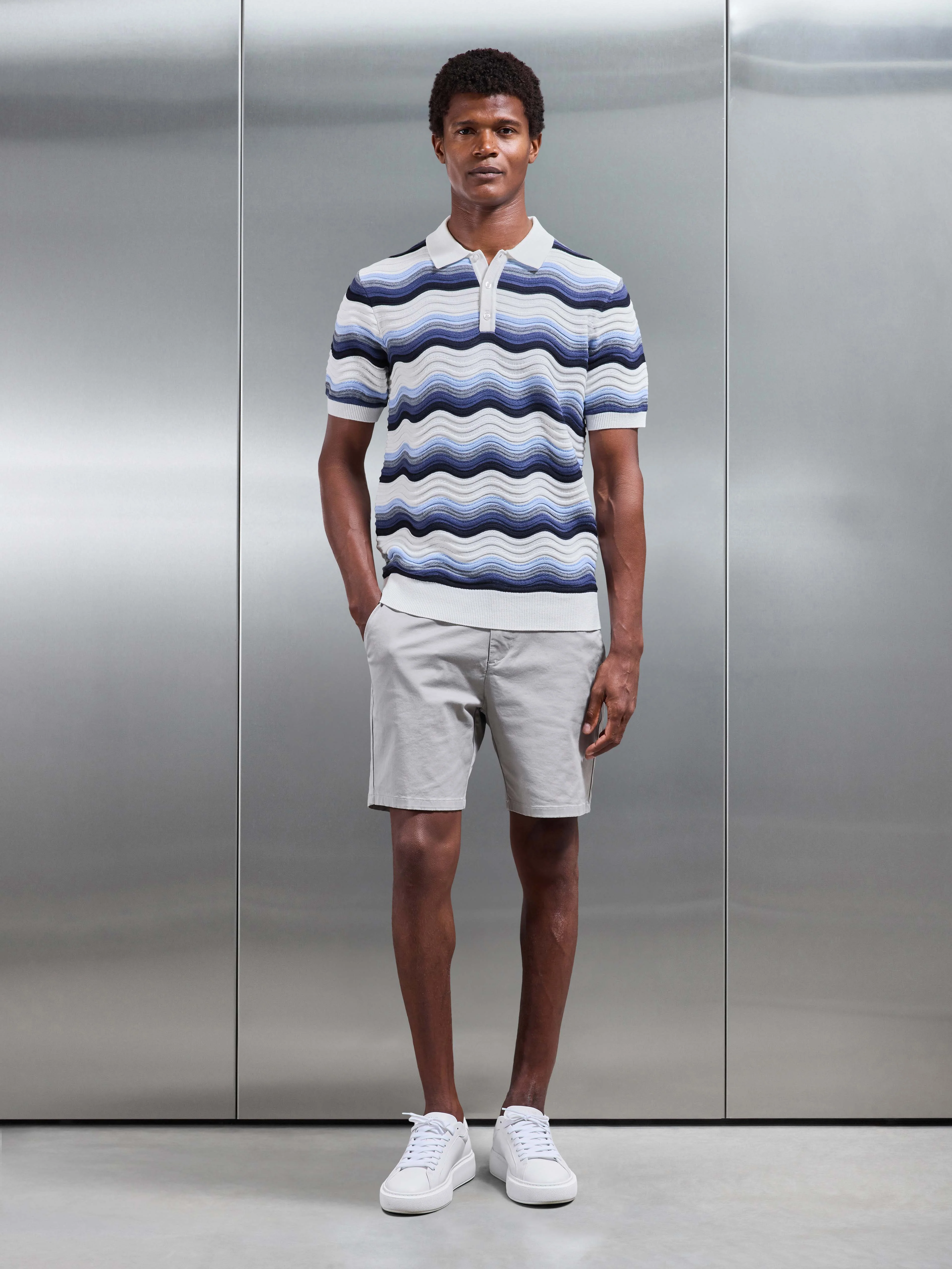 Wave Colour Block Polo Shirt in White - Image 2