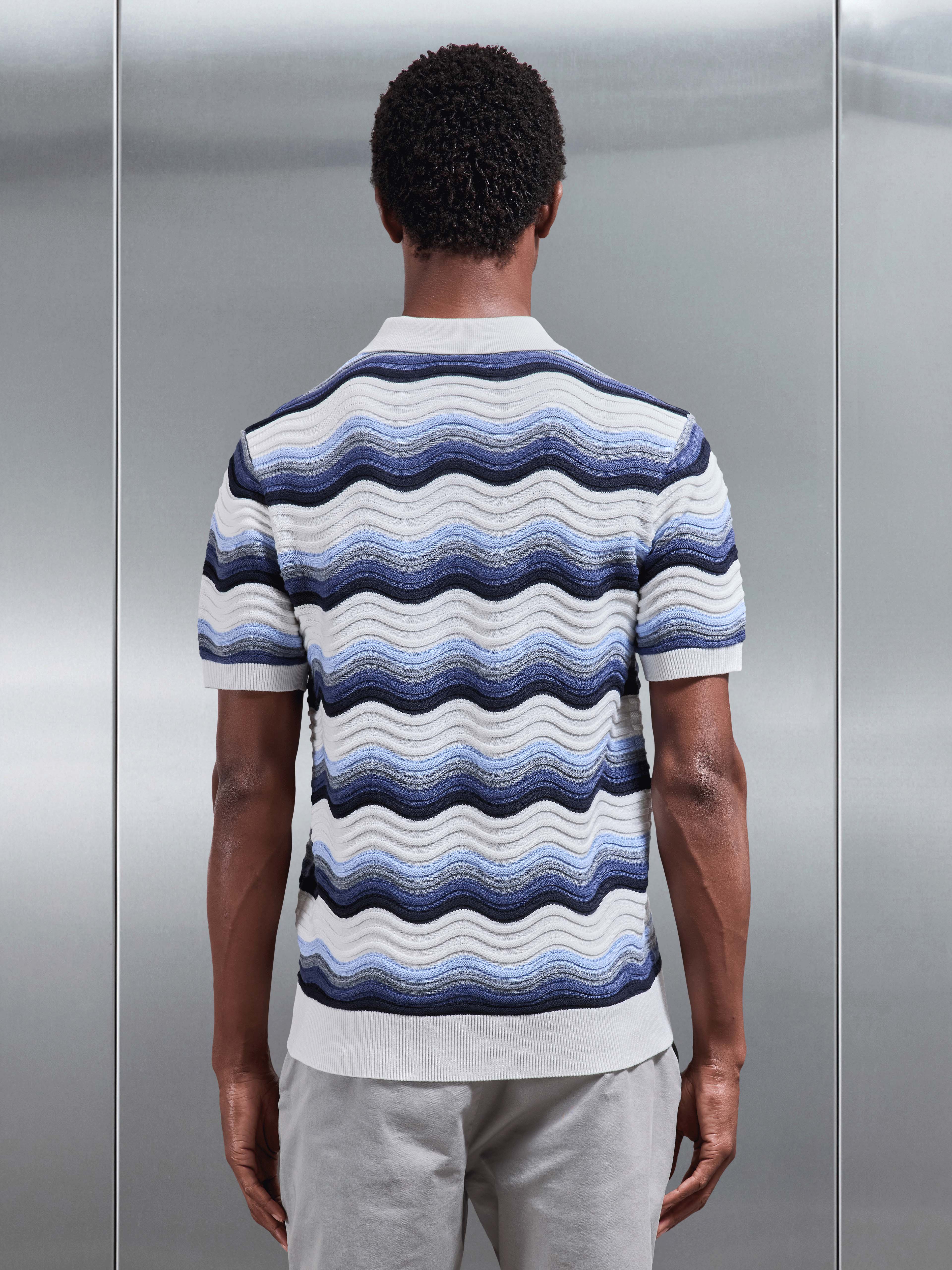 Wave Colour Block Polo Shirt in White - Image 3