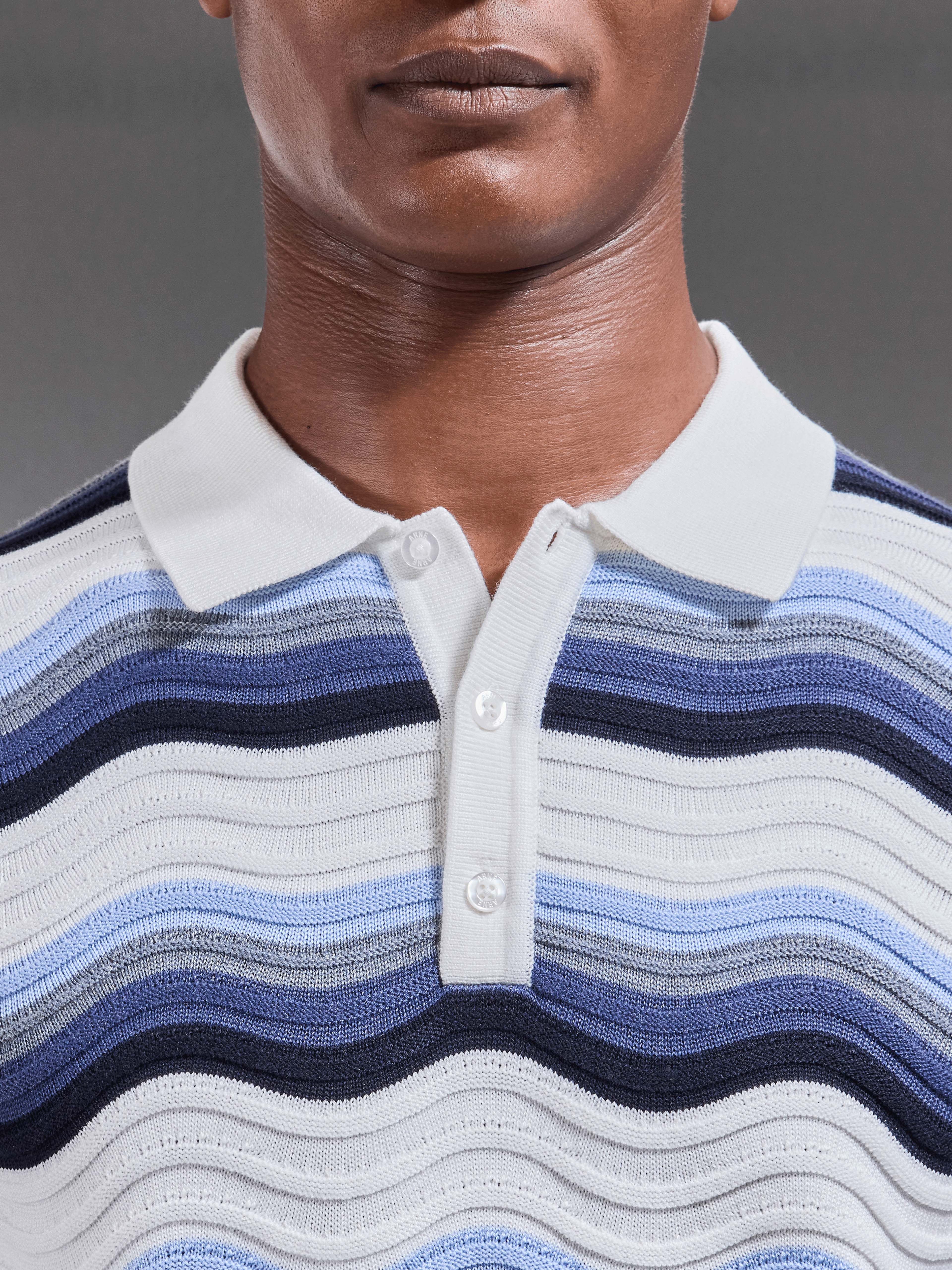 Wave Colour Block Polo Shirt in White - Image 4
