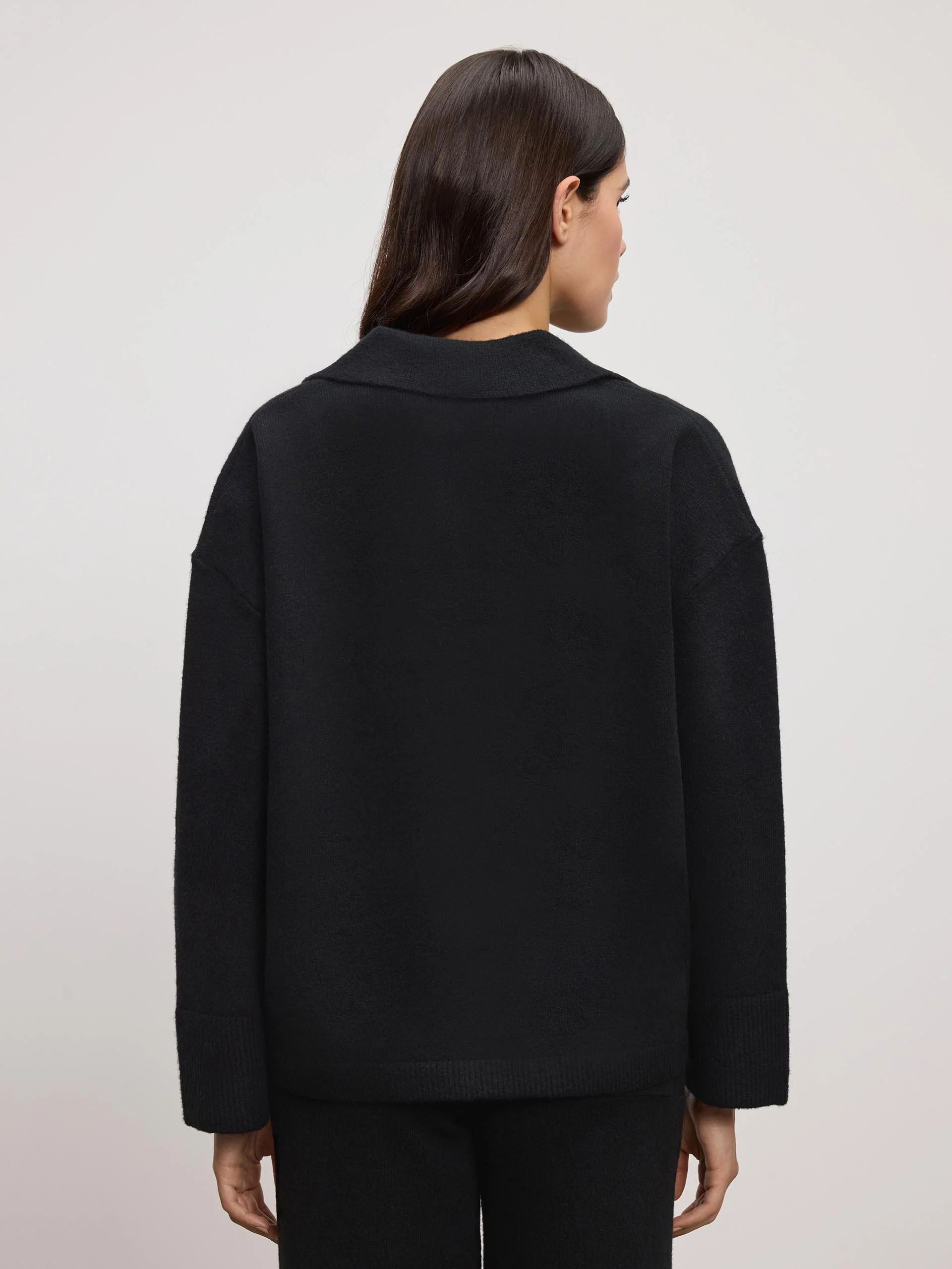 Womens Chunky Wool Revere Collar Polo in Black - Image 3