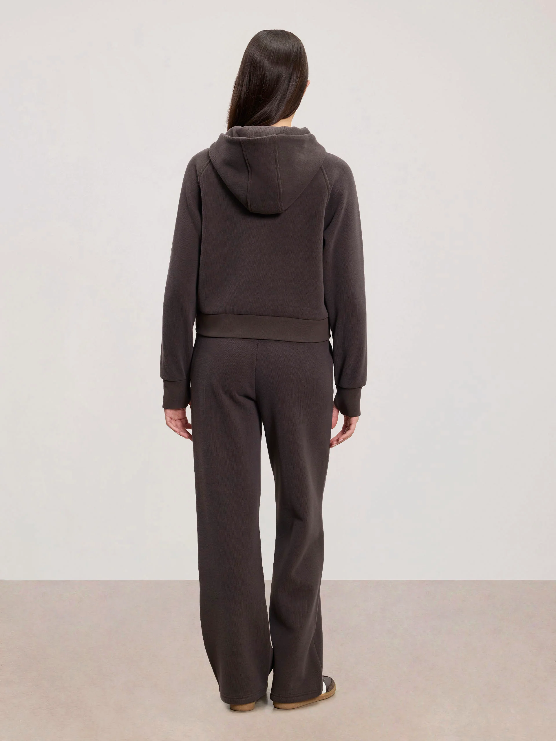 Womens Cosy Fleece Half Zip Hoodie in Brown - Image 6
