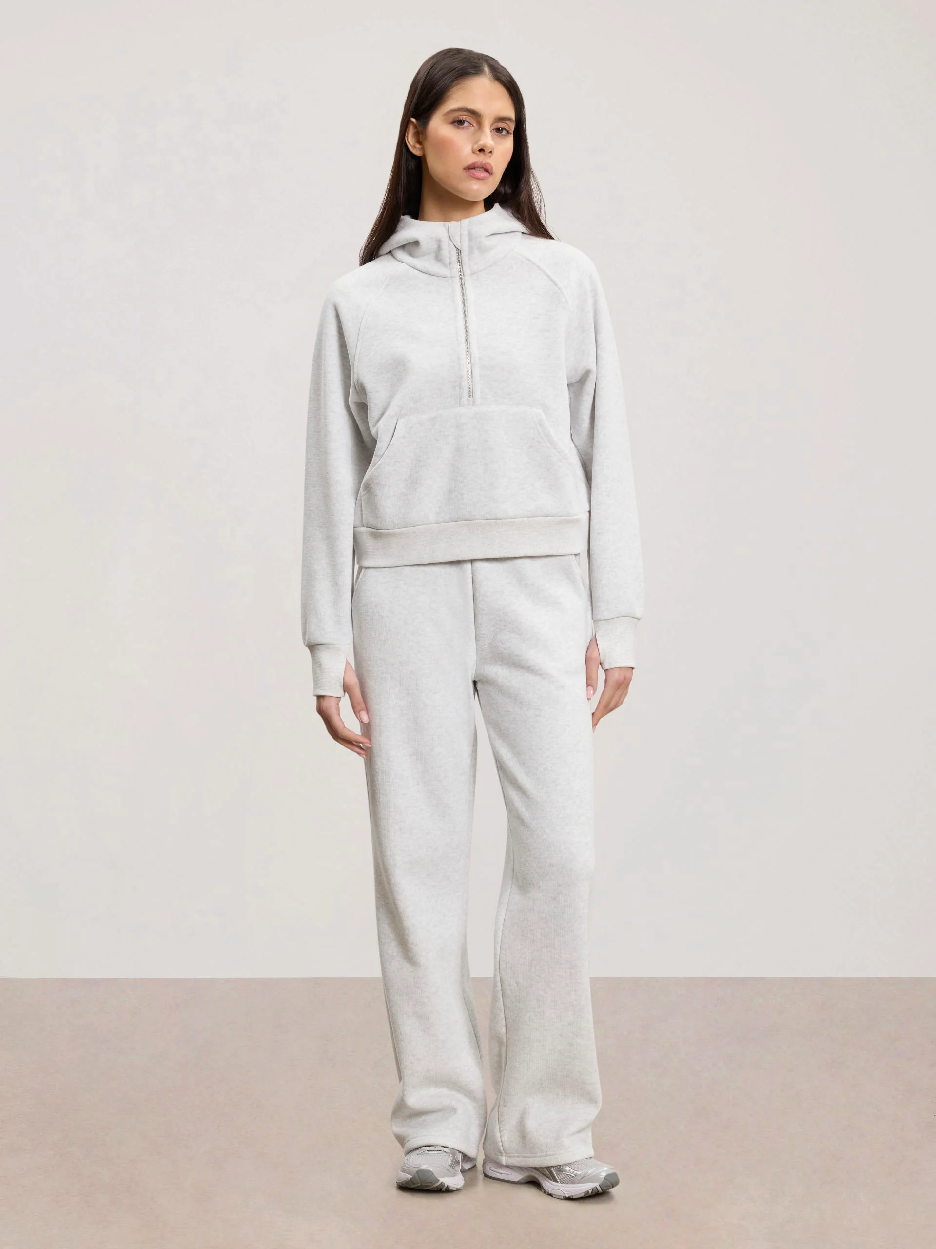 Womens Cosy Fleece Half Zip Hoodie in Marl Grey - Image 2