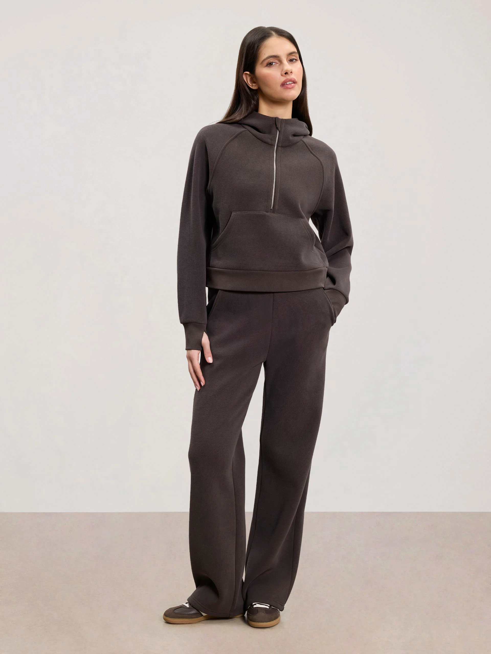 Womens Cosy Fleece Straight Leg Jogger in Brown - Image 2