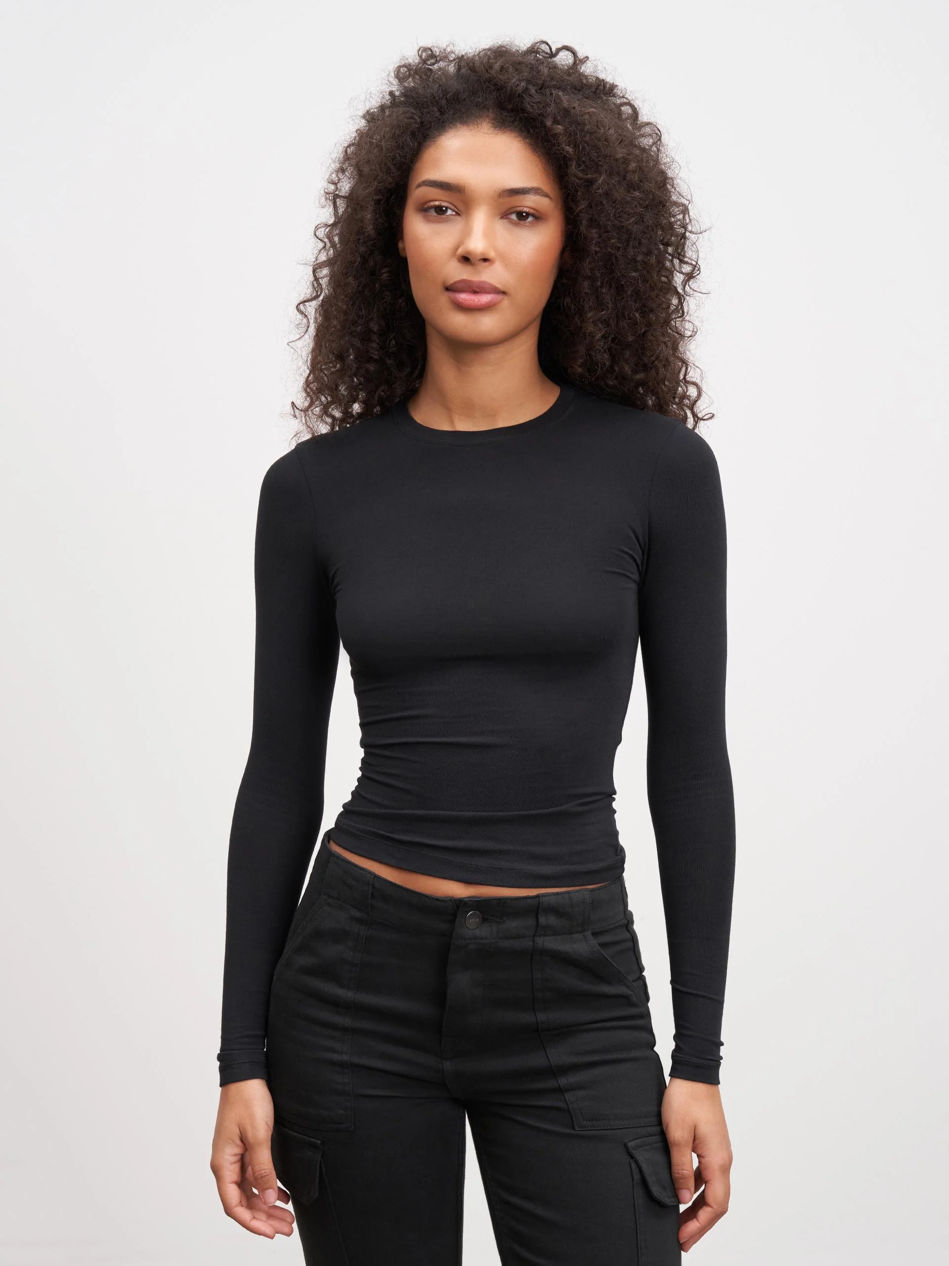 Womens Cotton Jersey Long Sleeve T-Shirt in Black