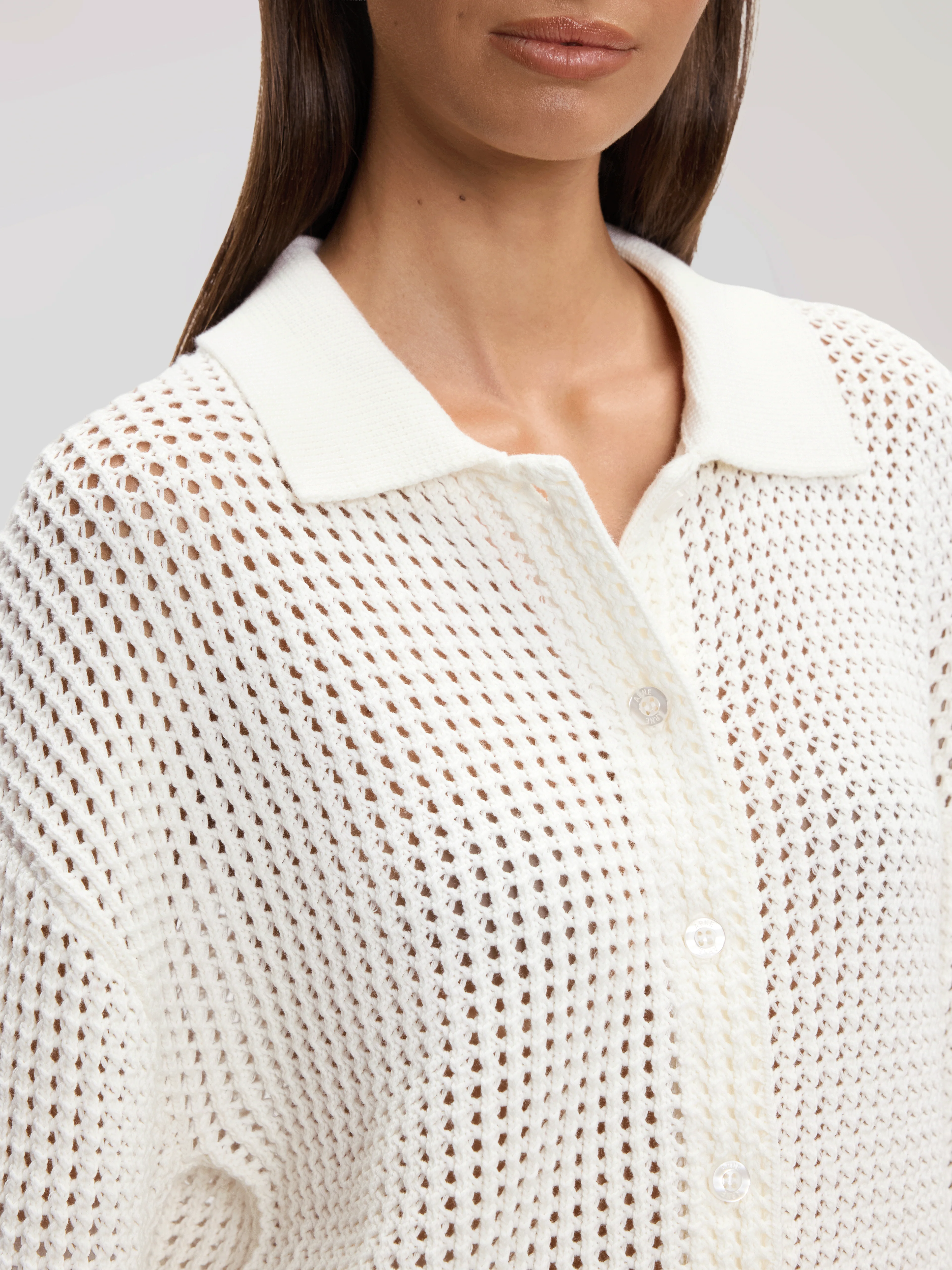 Womens Crochet Shirt in Ecru - Image 3