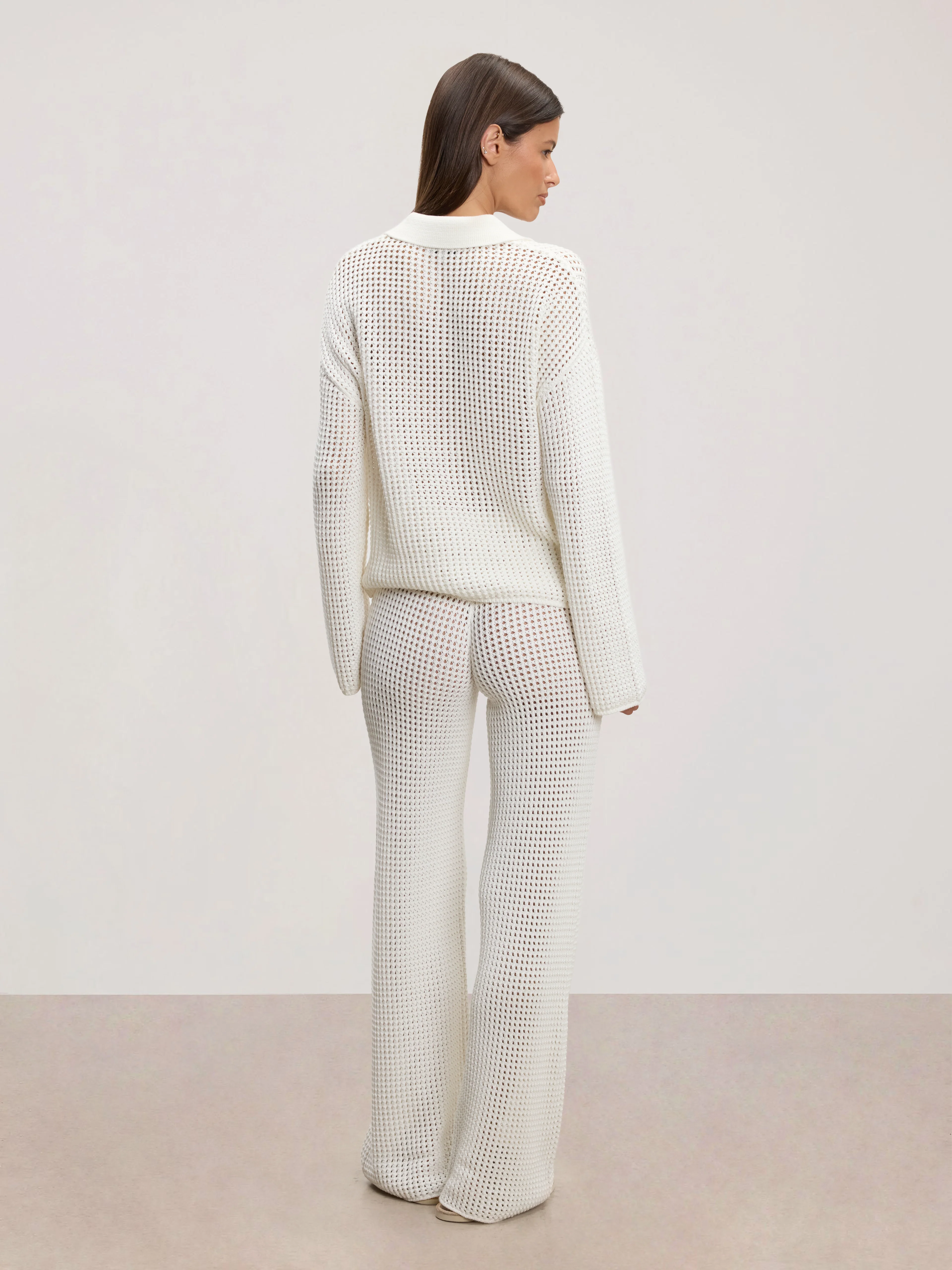 Womens Crochet Shirt in Ecru - Image 4