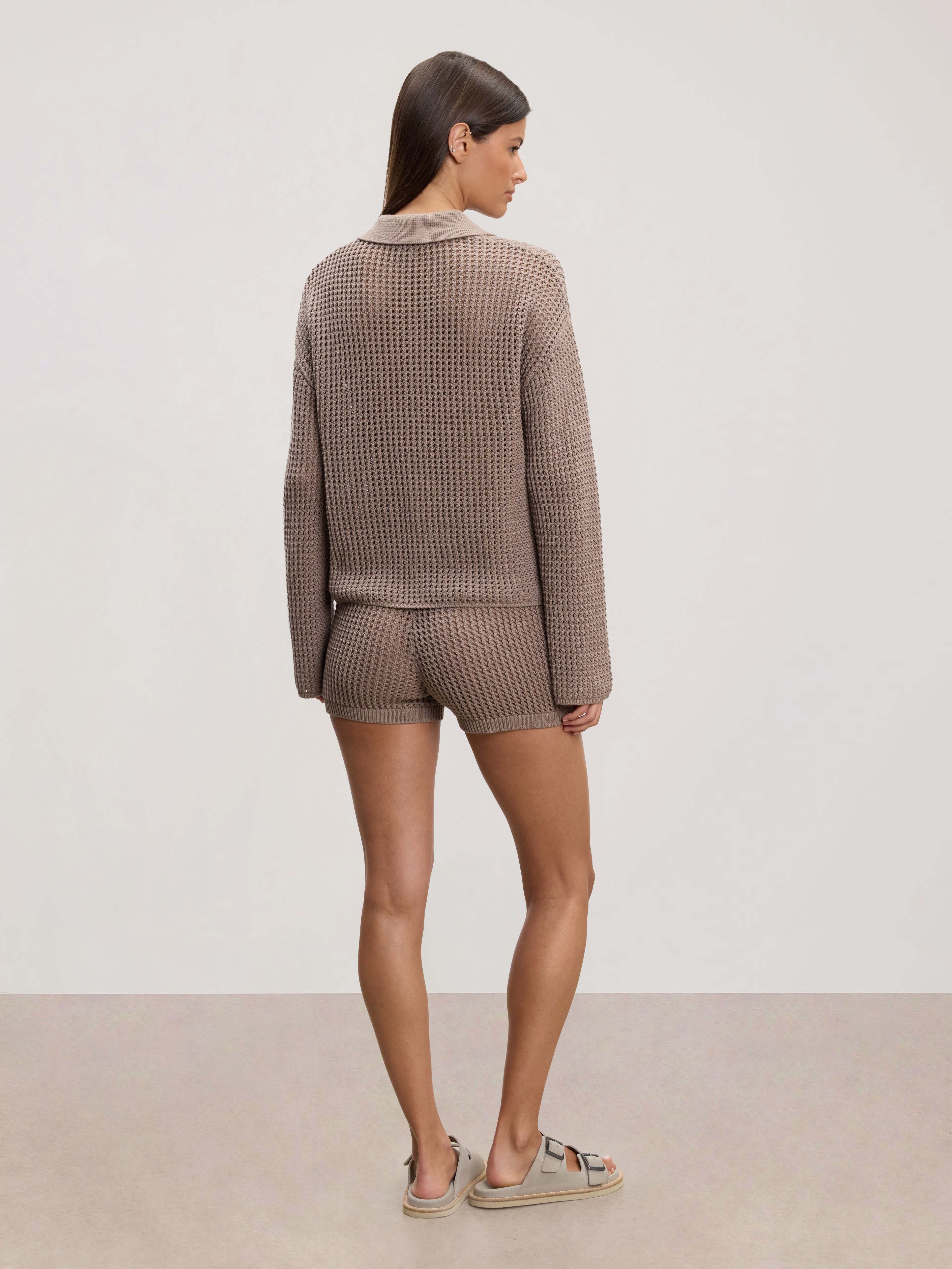 Womens Crochet Short in Taupe - Image 3
