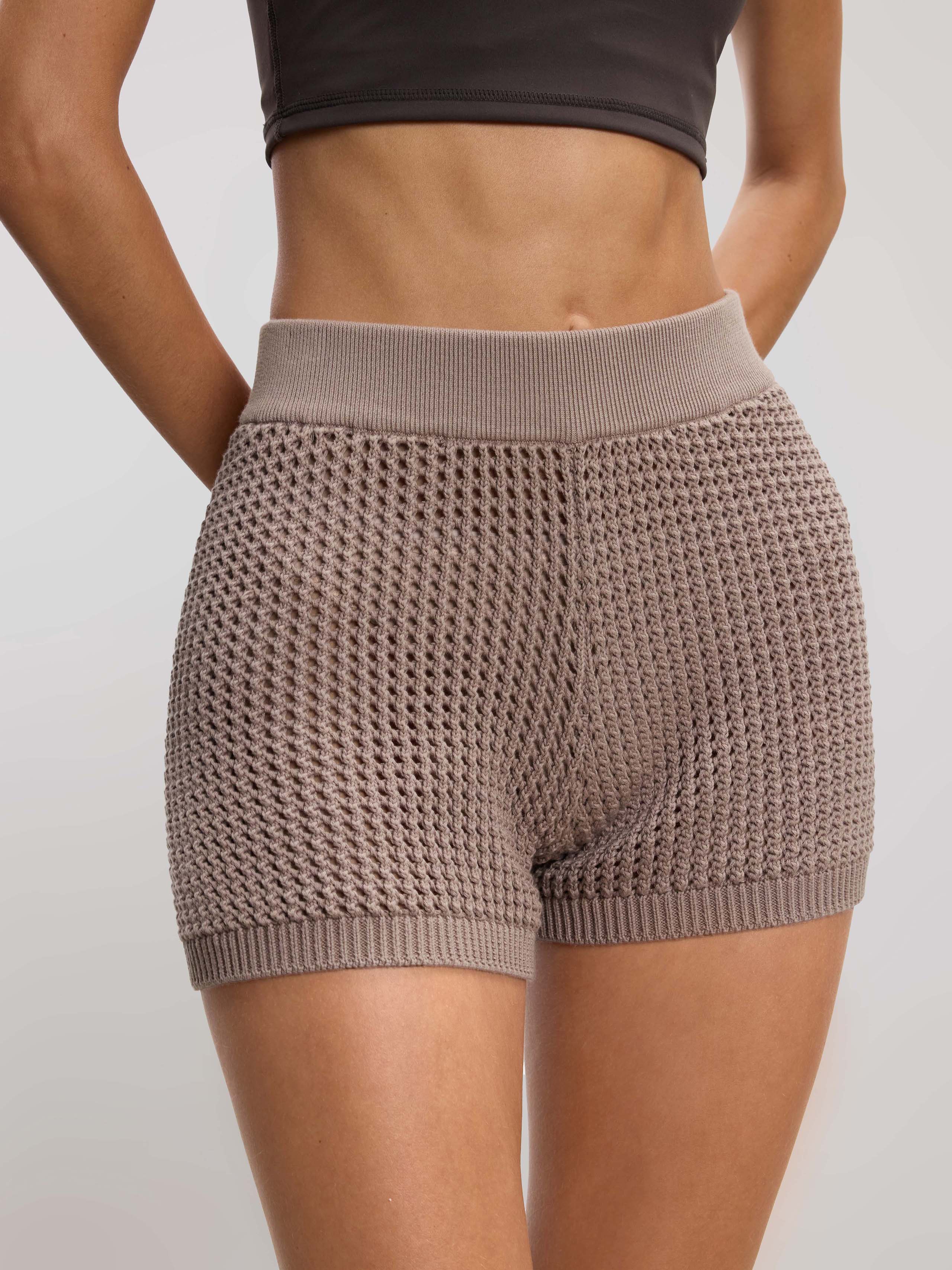 Womens Crochet Short in Taupe - Image 4