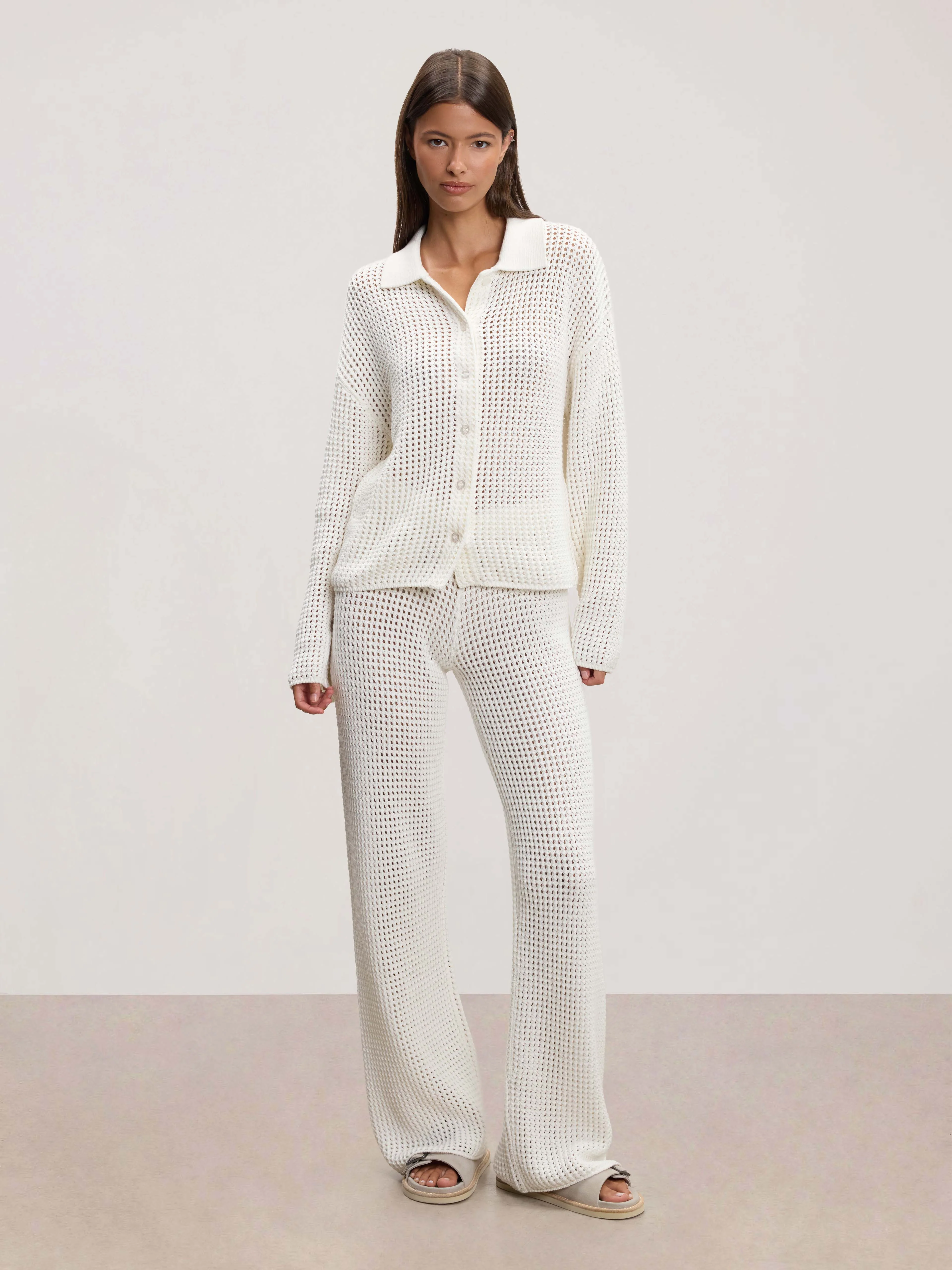 Womens Crochet Trouser in Ecru - Image 2