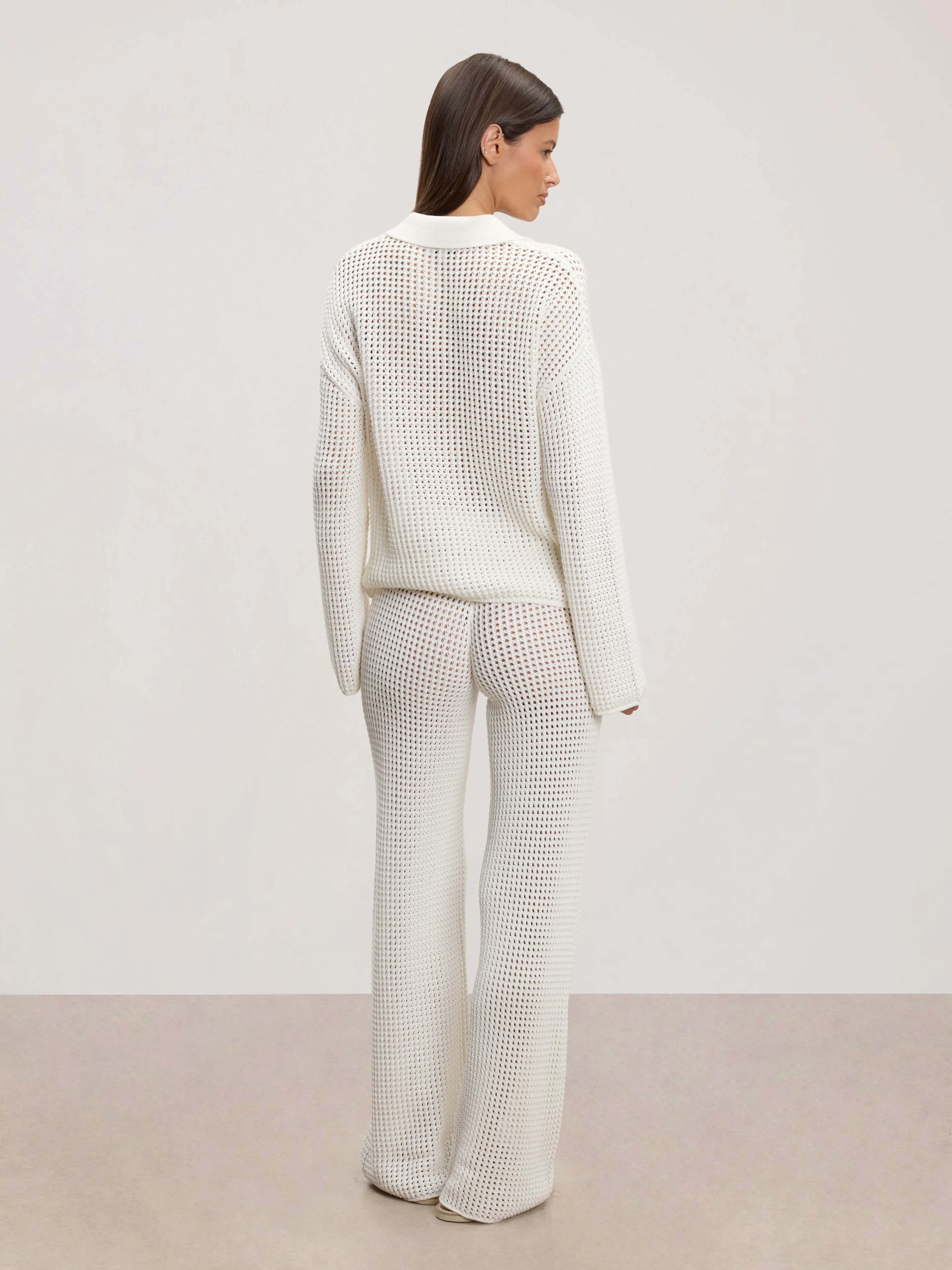 Womens Crochet Trouser in Ecru - Image 3