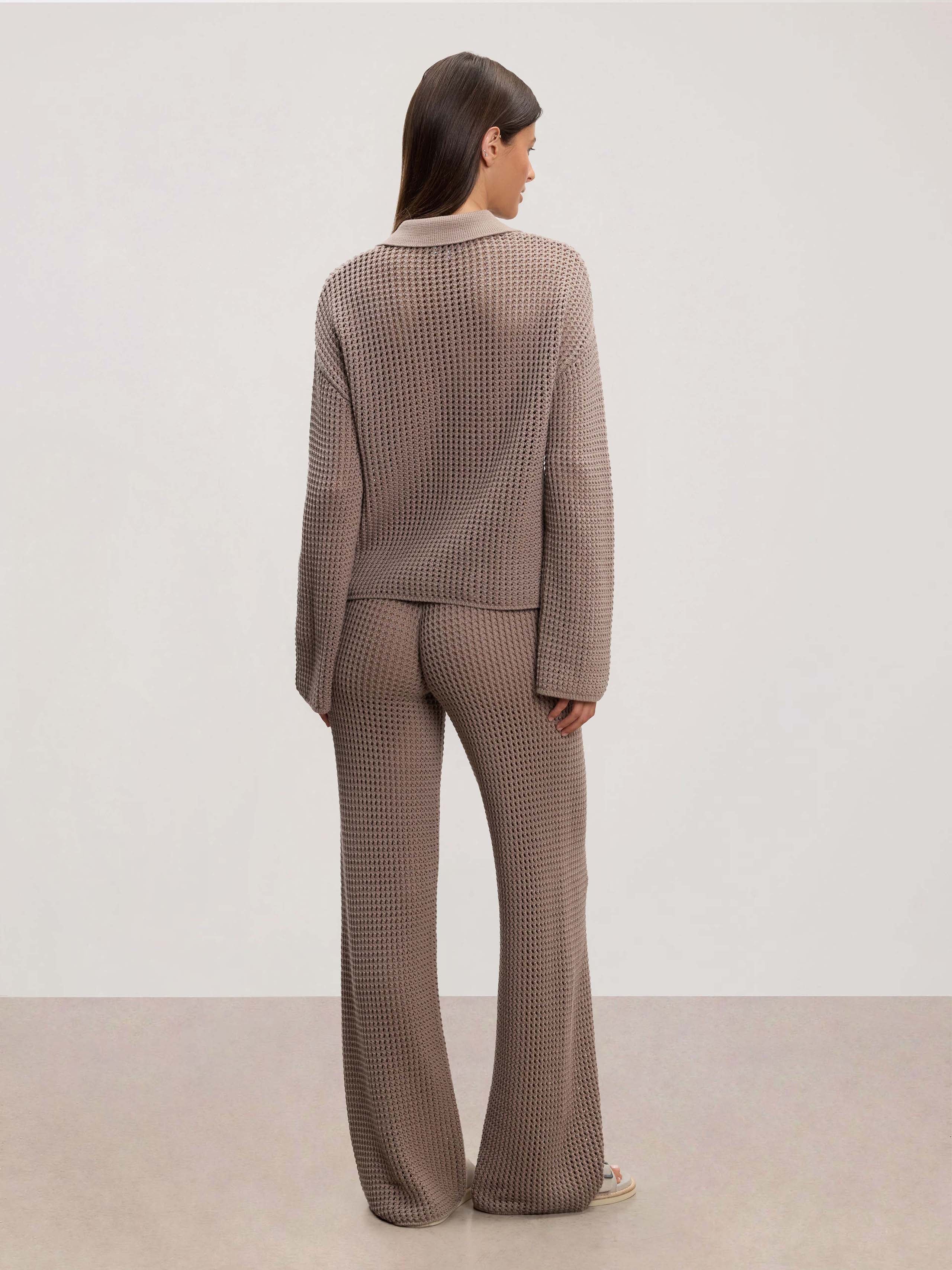 Womens Crochet Trouser in Taupe - Image 3