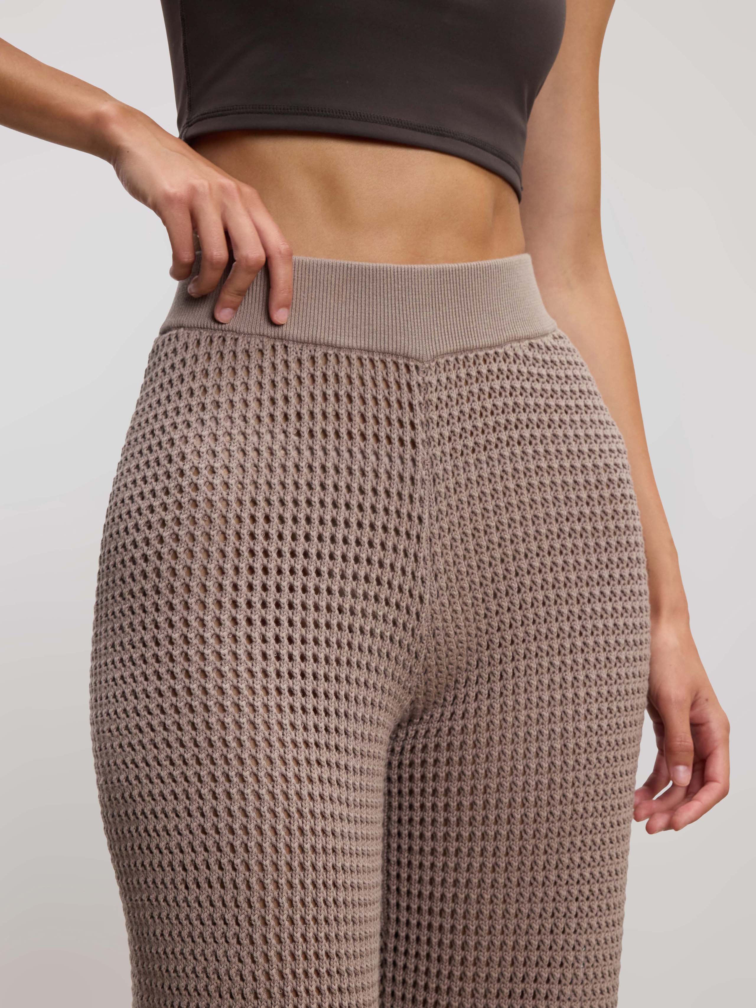 Womens Crochet Trouser in Taupe - Image 4