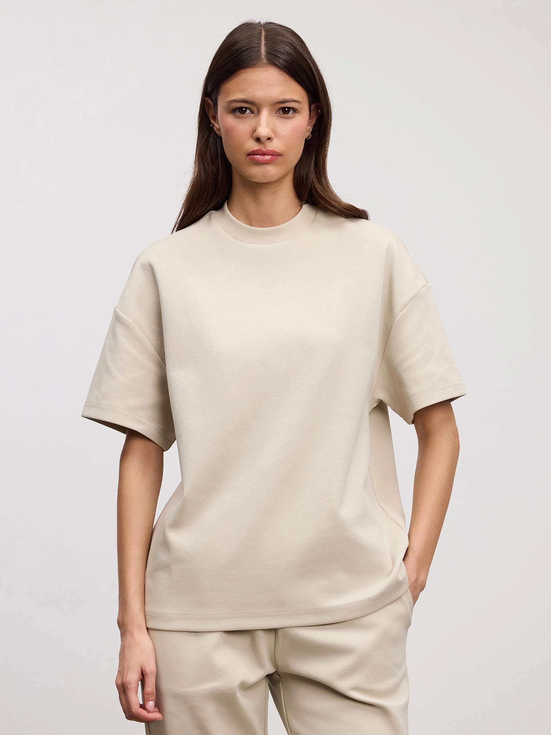 Womens Interlock Relaxed T-Shirt in Stone