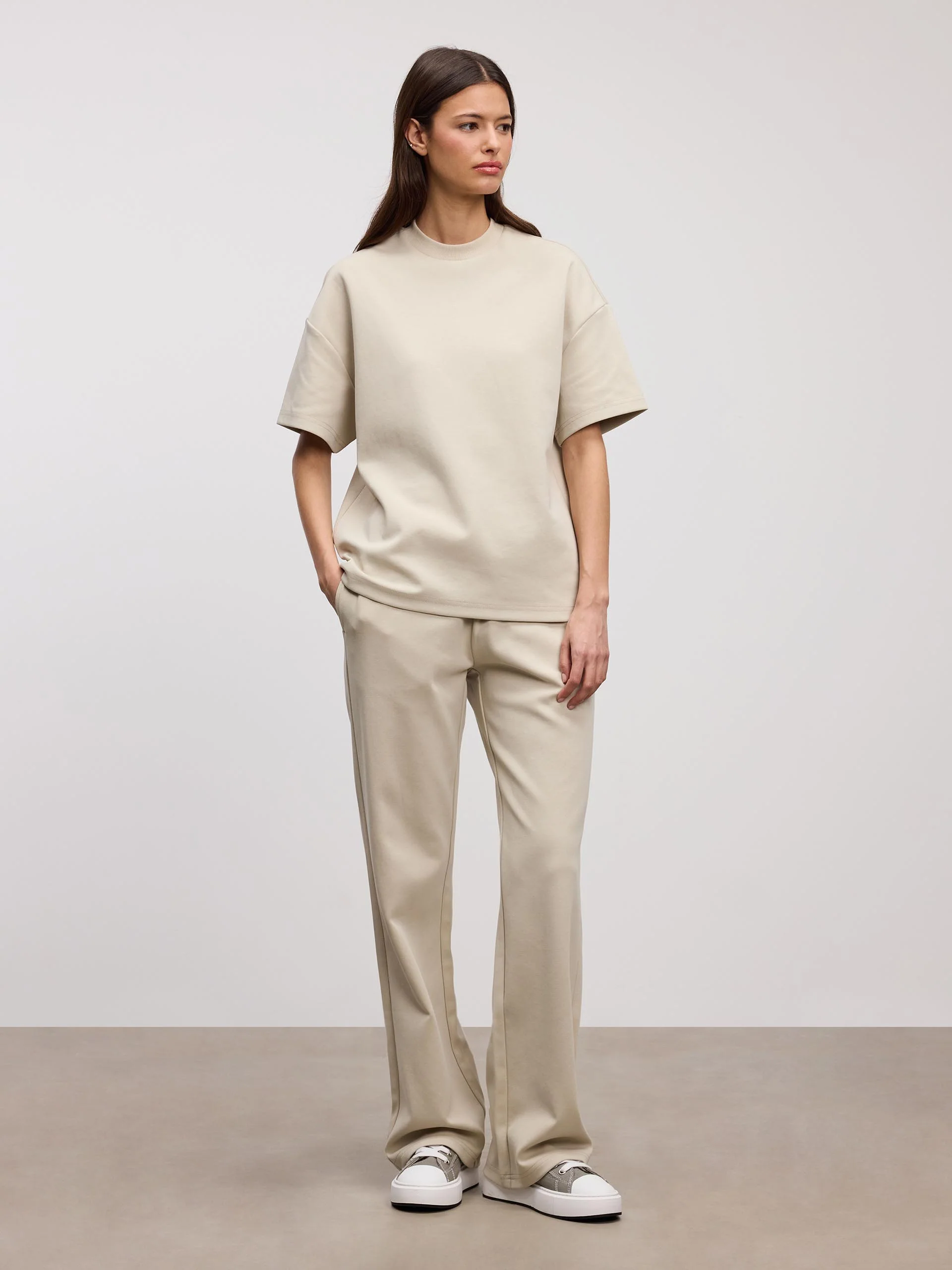 Womens Interlock Straight Leg Jogger in Stone - Image 3