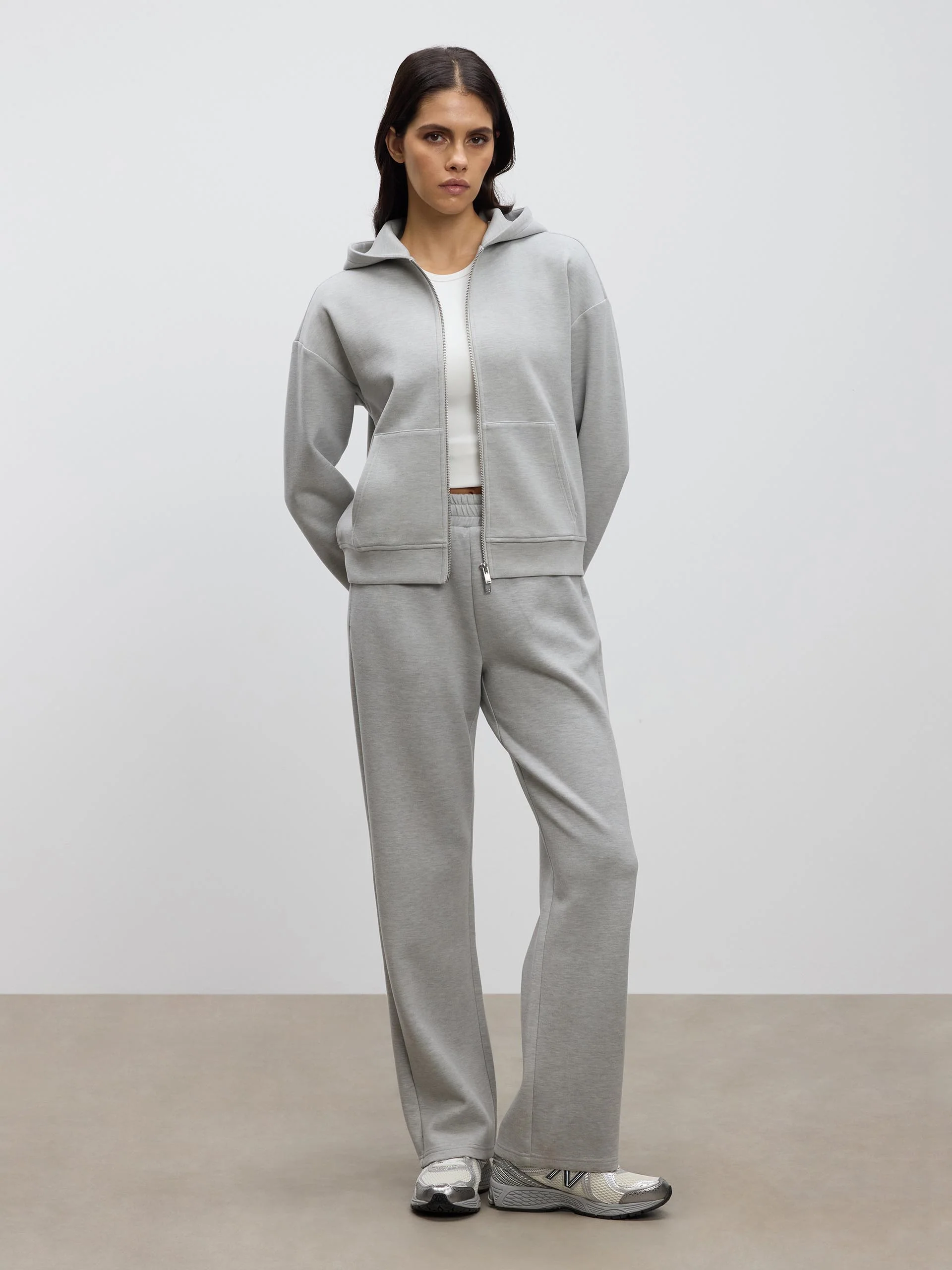 Womens Knitted Straight Leg Jogger in Marl Grey - Image 2