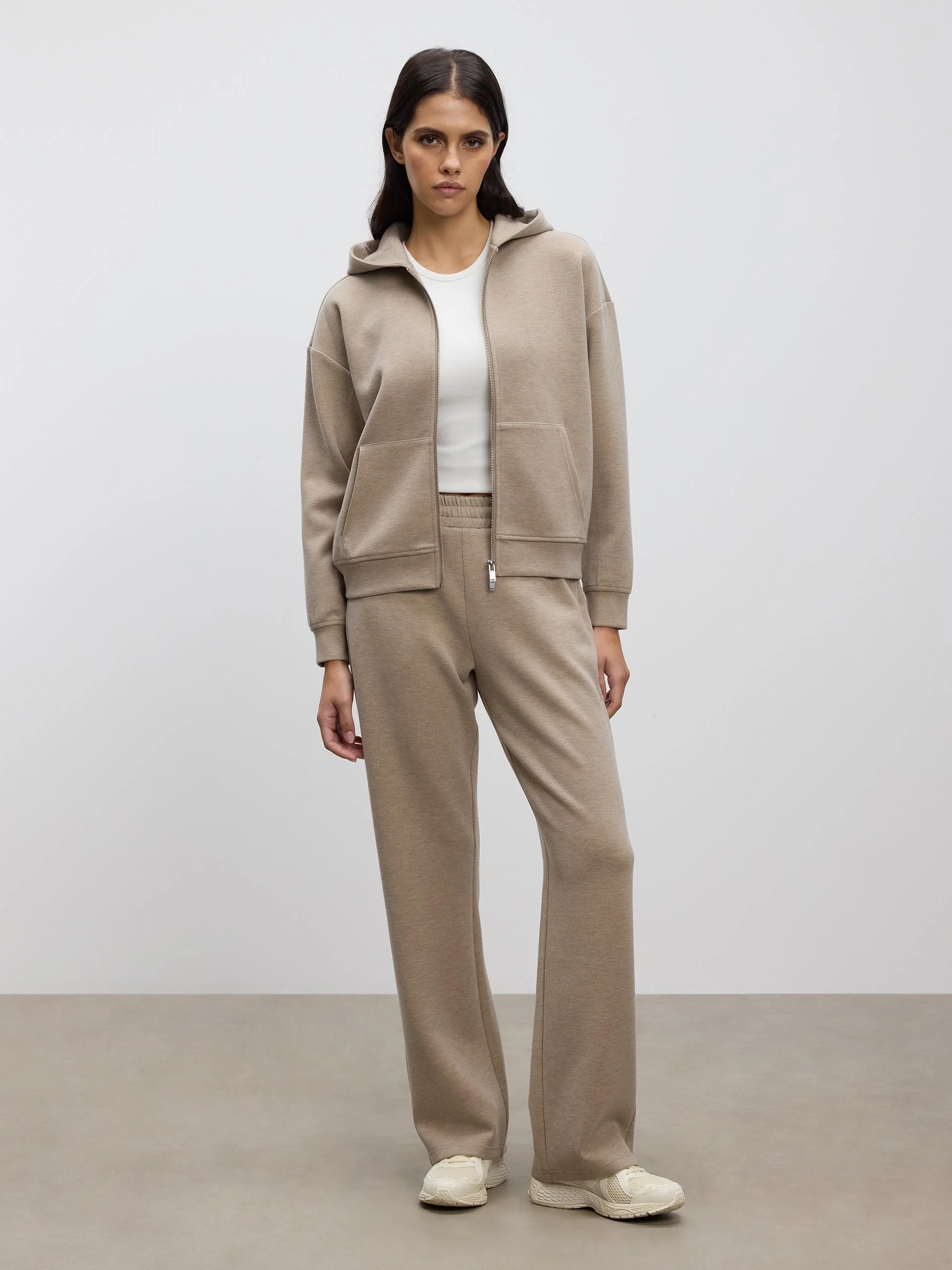 Womens Knitted Straight Leg Jogger in Stone - Image 2