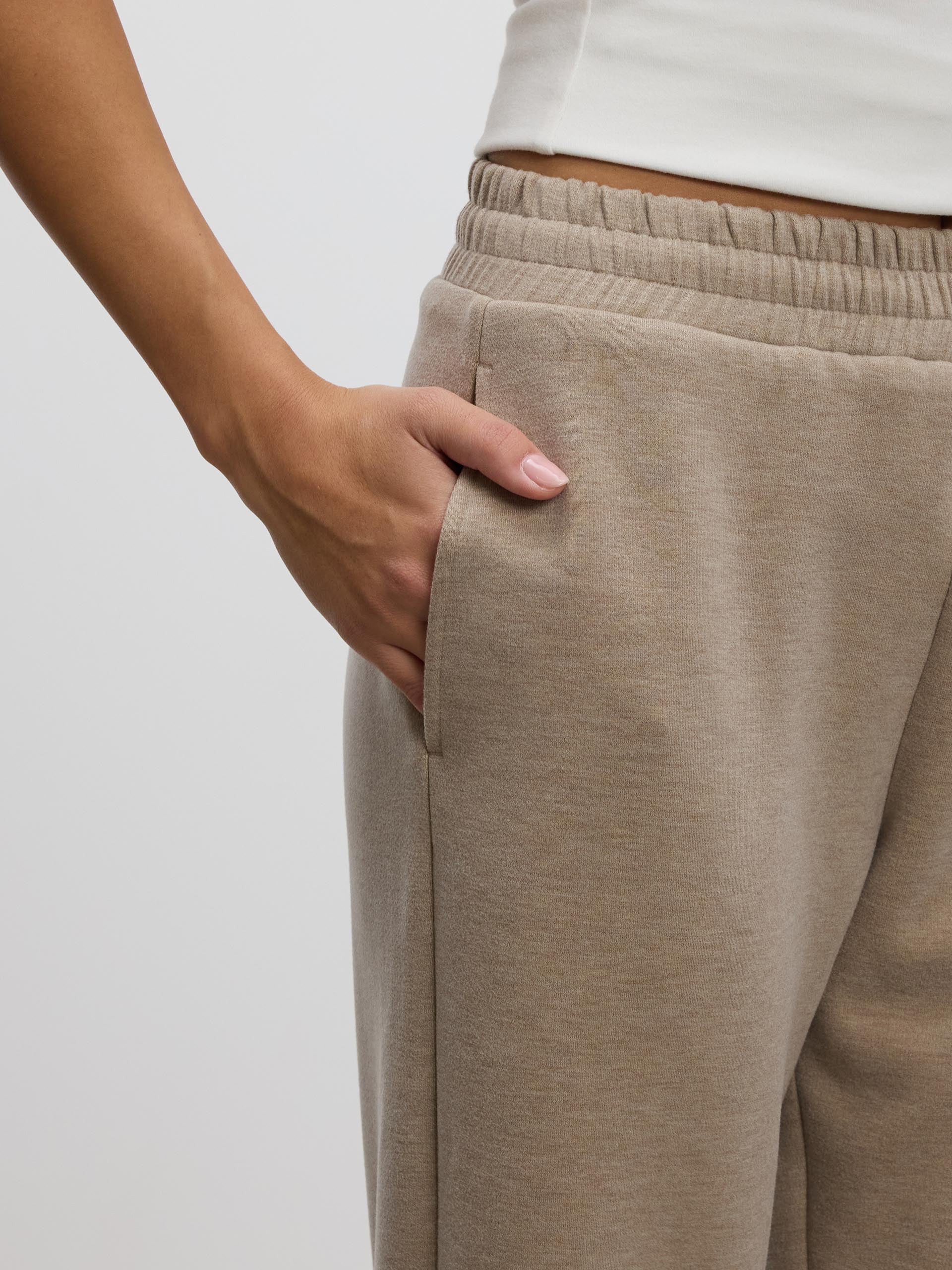 Womens Knitted Straight Leg Jogger in Stone - Image 3