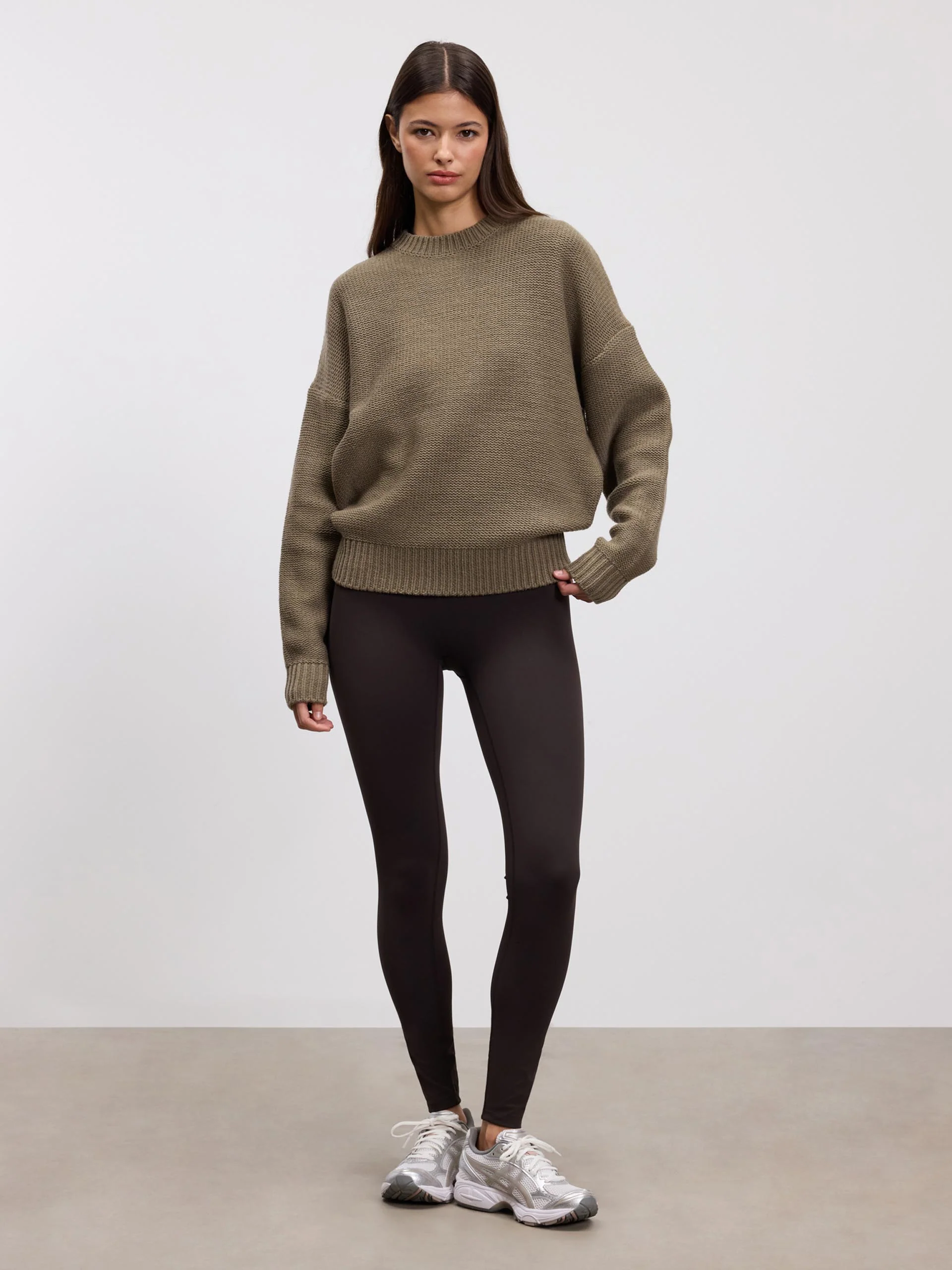 Womens Knitted Sweatshirt in Stone - Image 3