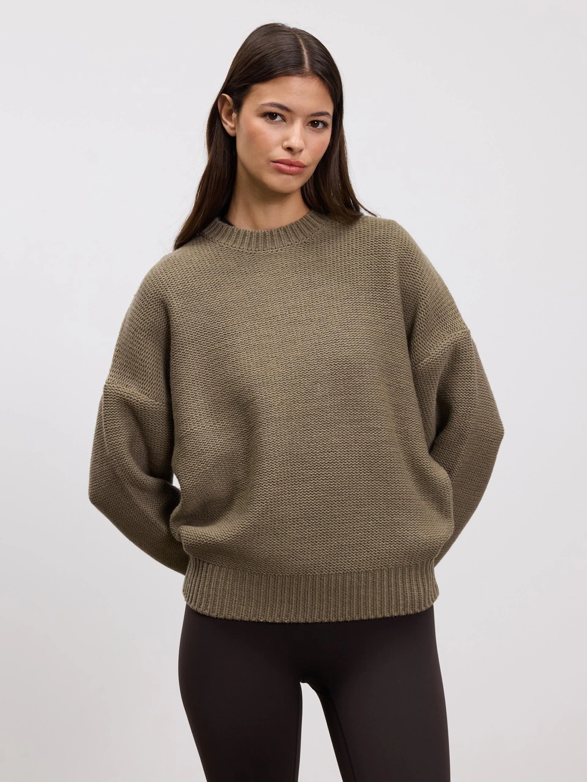 Womens Knitted Sweatshirt in Stone - Image 4