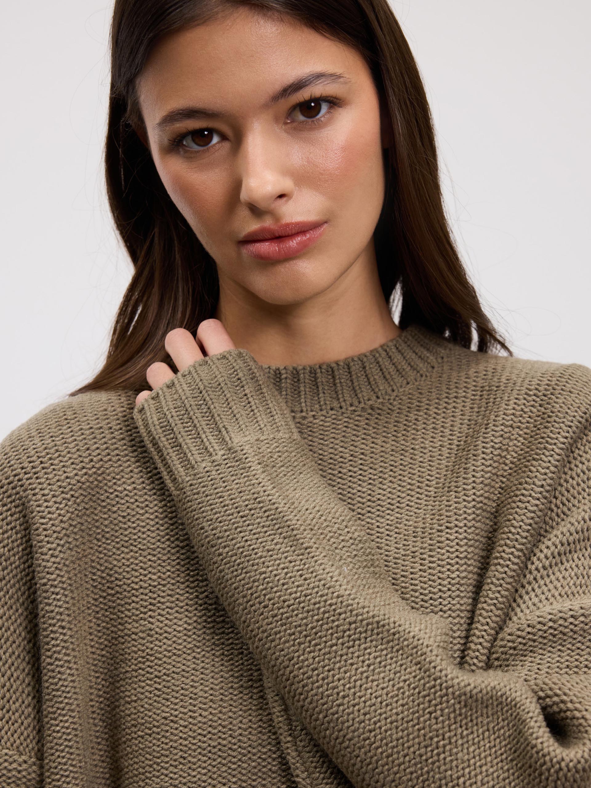 Womens Knitted Sweatshirt in Stone - Image 5