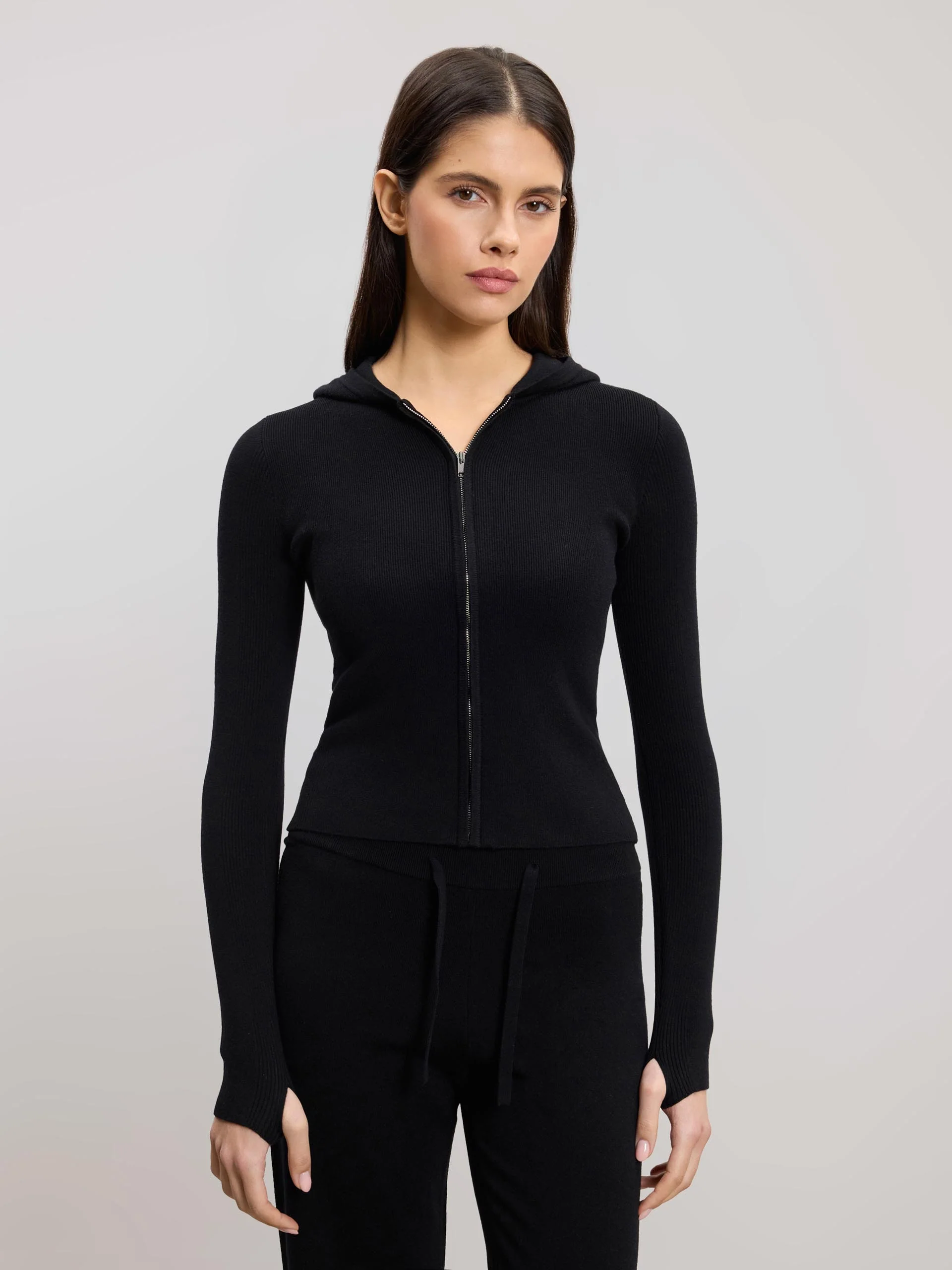 Womens Light Knit Hoodie in Black