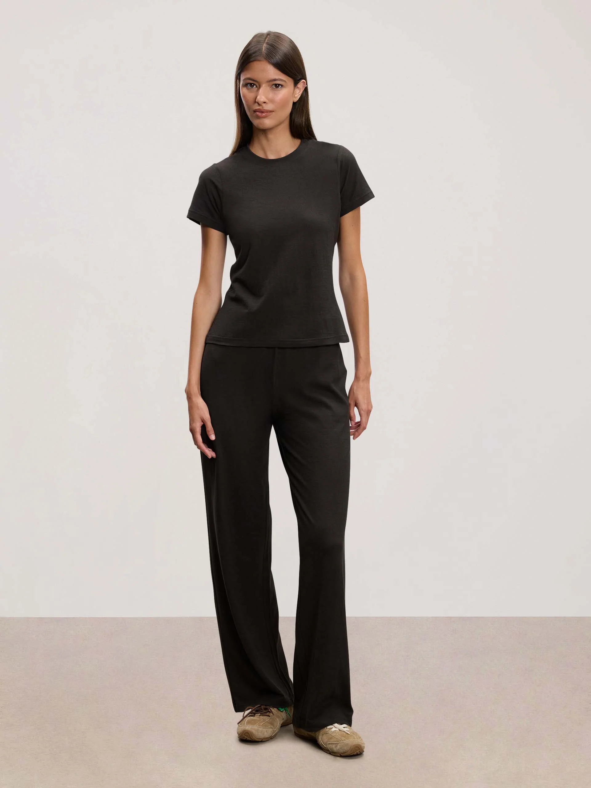 Womens Linen Blend T-Shirt in Brown - Image 2