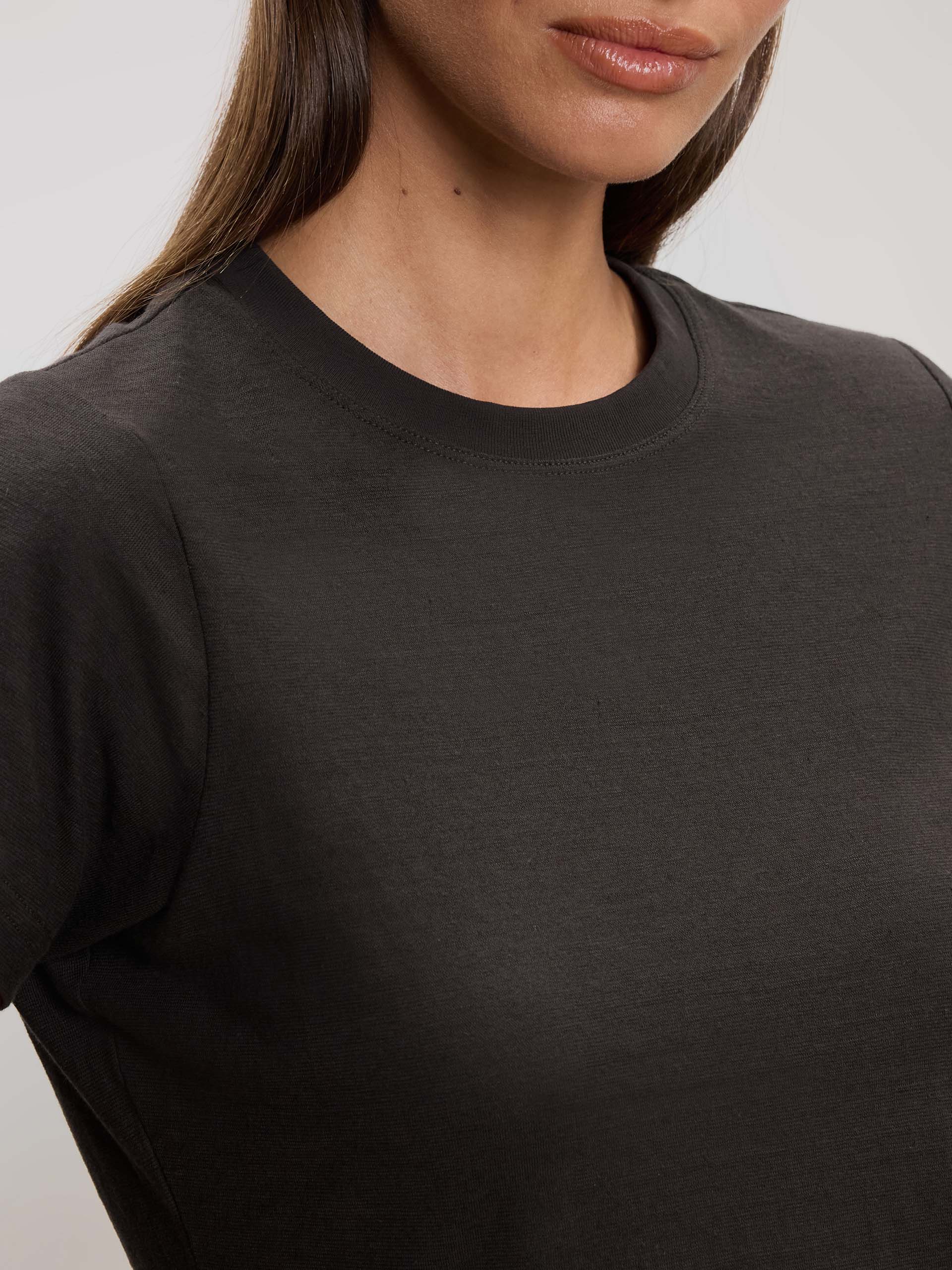 Womens Linen Blend T-Shirt in Brown - Image 3