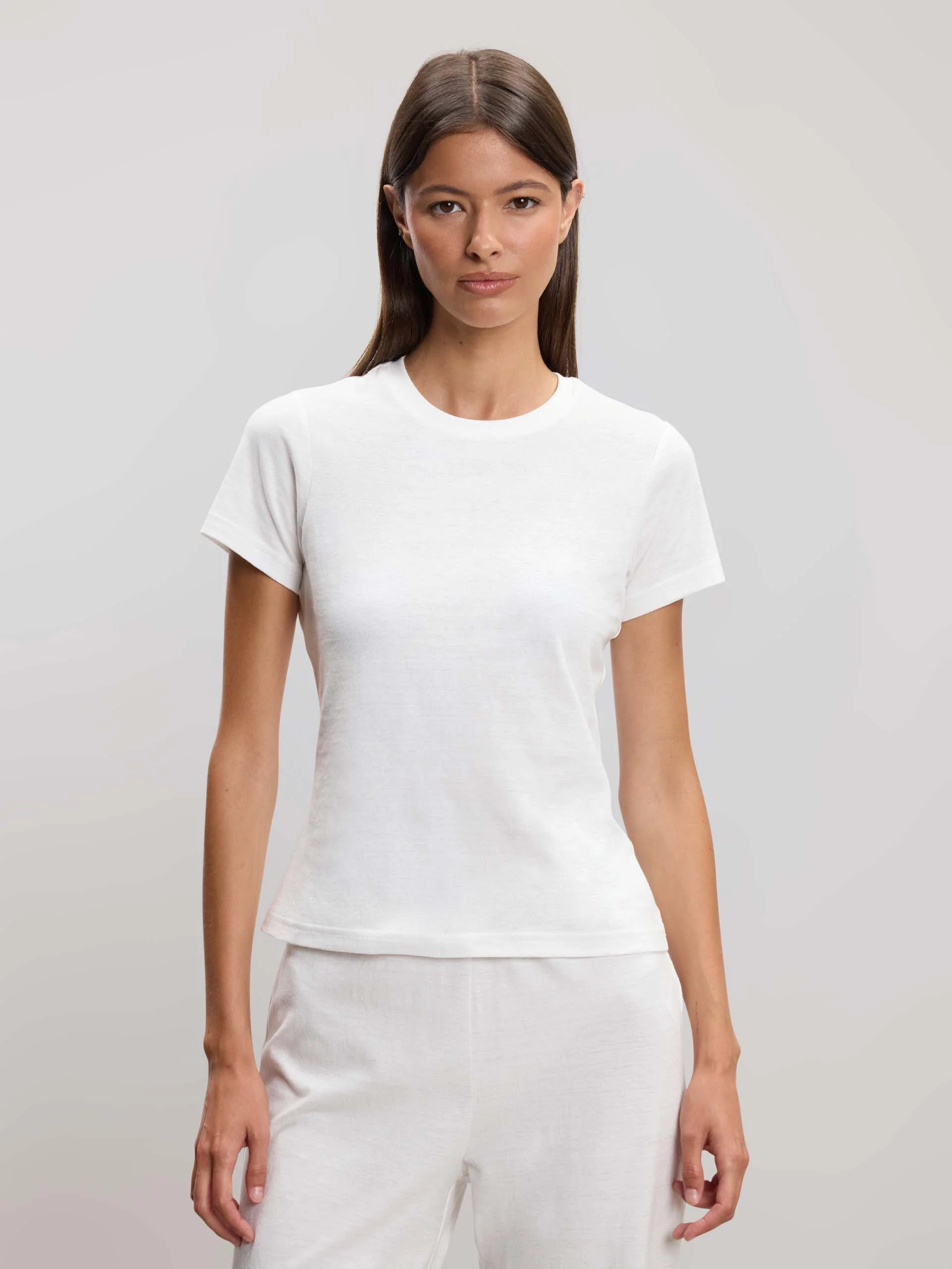 Womens Linen Blend T-Shirt in White