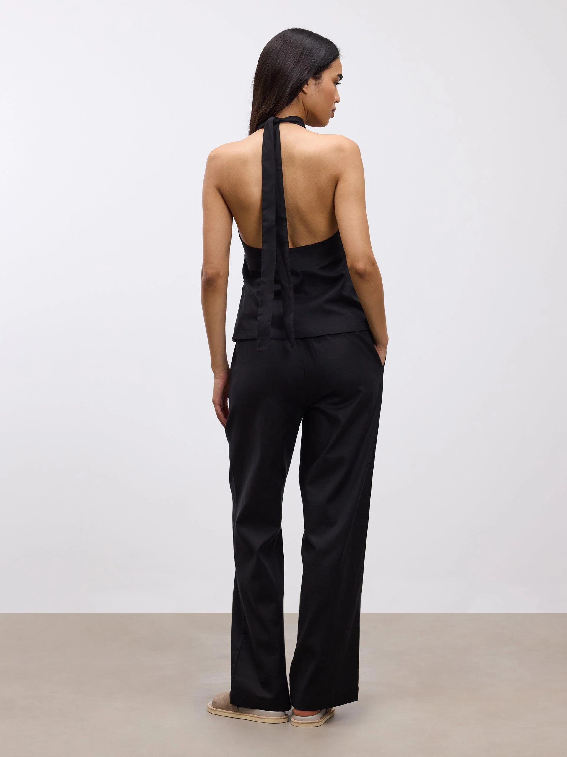 Womens Linen Halter Top in Black - Image 3