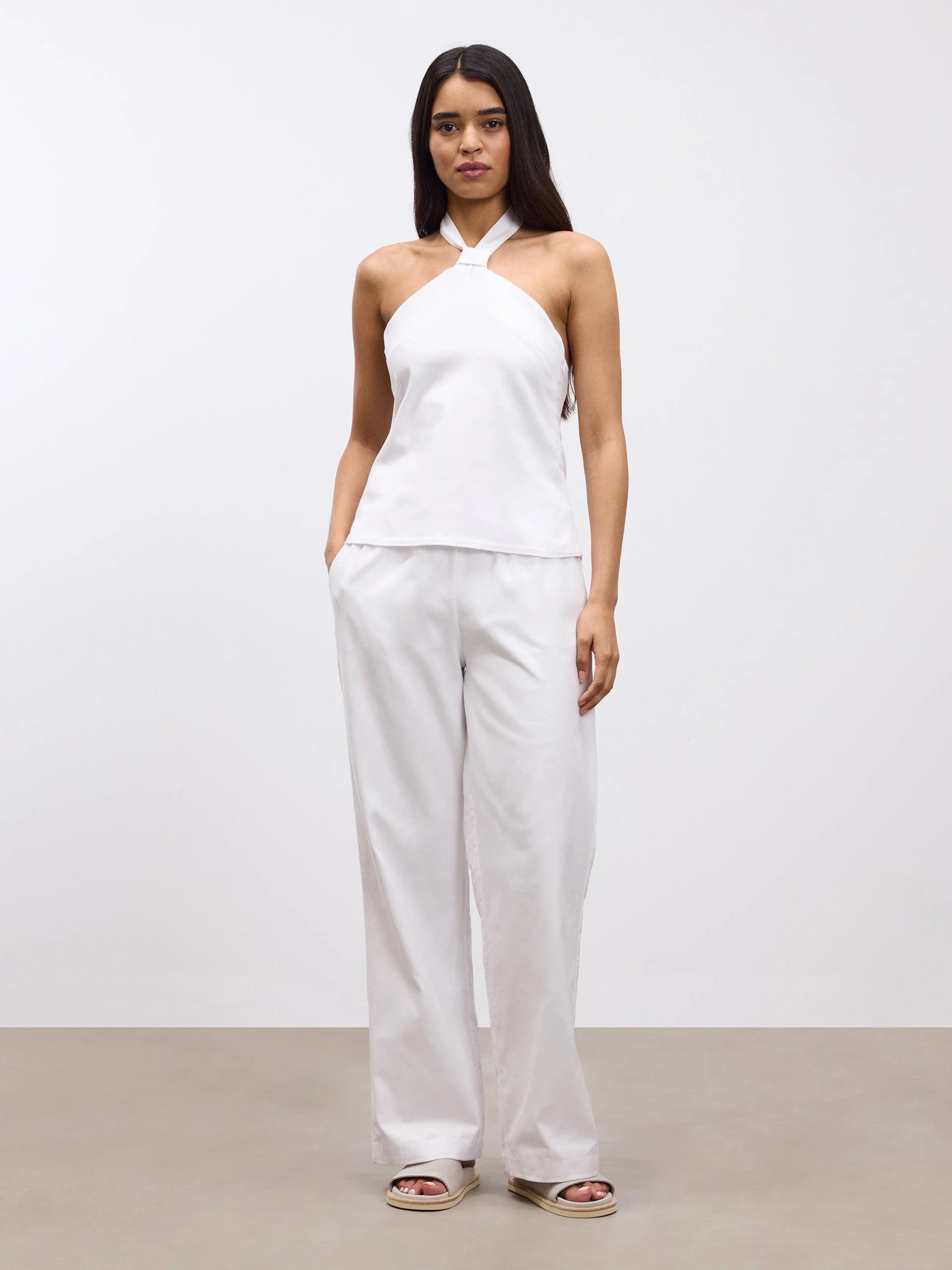 Womens Linen Halter Top in White - Image 2
