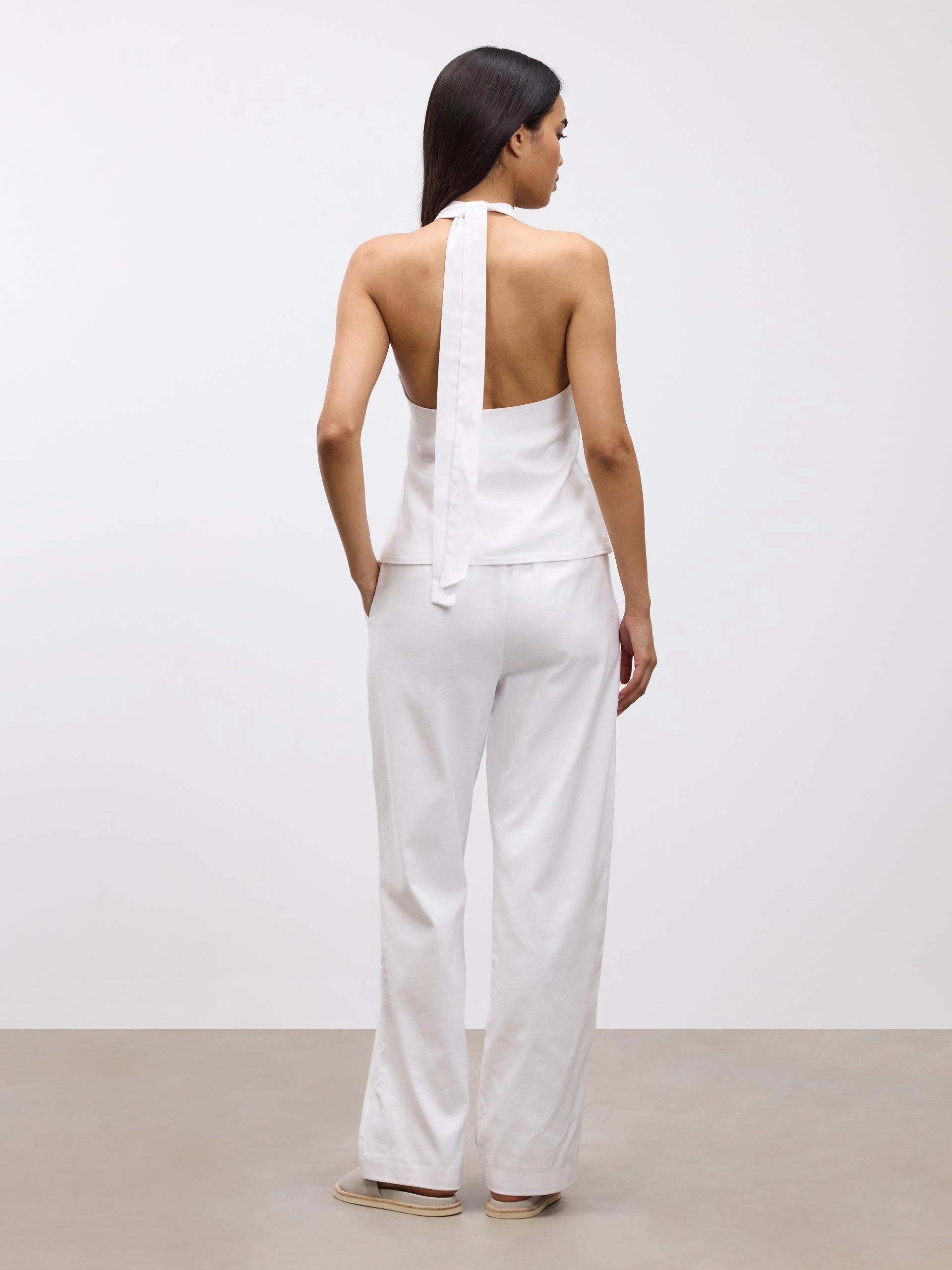 Womens Linen Halter Top in White - Image 3